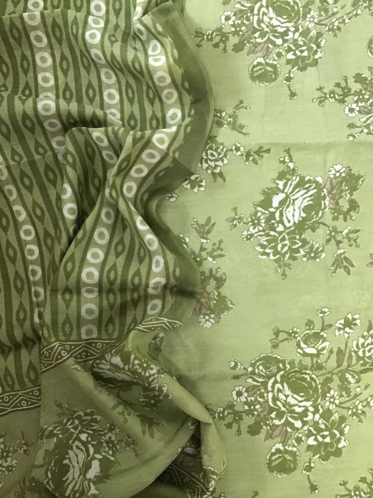 Image of Soft Malai Chanderi Printed Suit - Green
