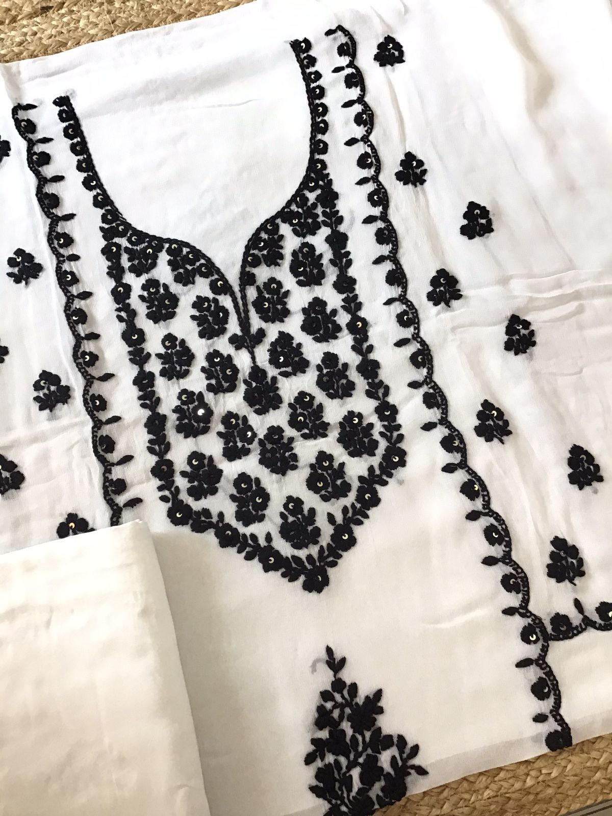 Pure Georgette Embroidered Suit - Off White