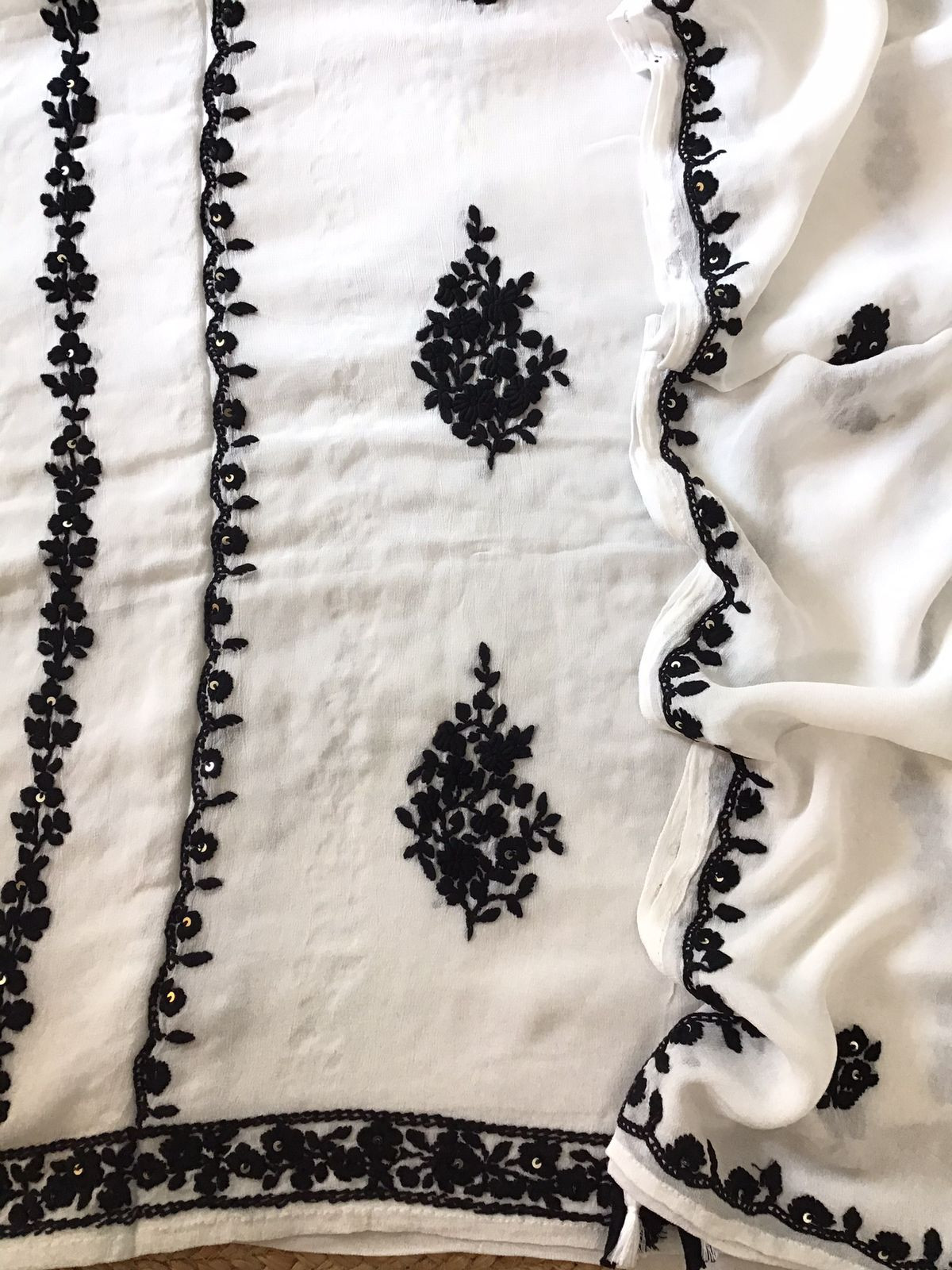 Pure Georgette Embroidered Suit - Off White
