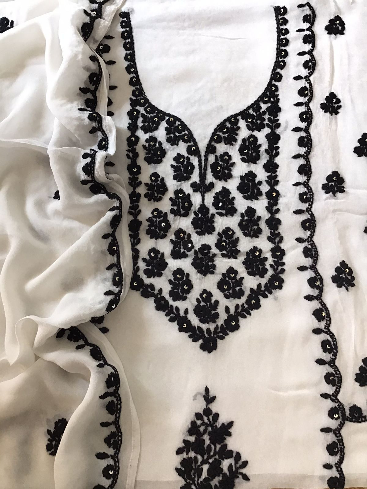 Pure Georgette Embroidered Suit - Off White