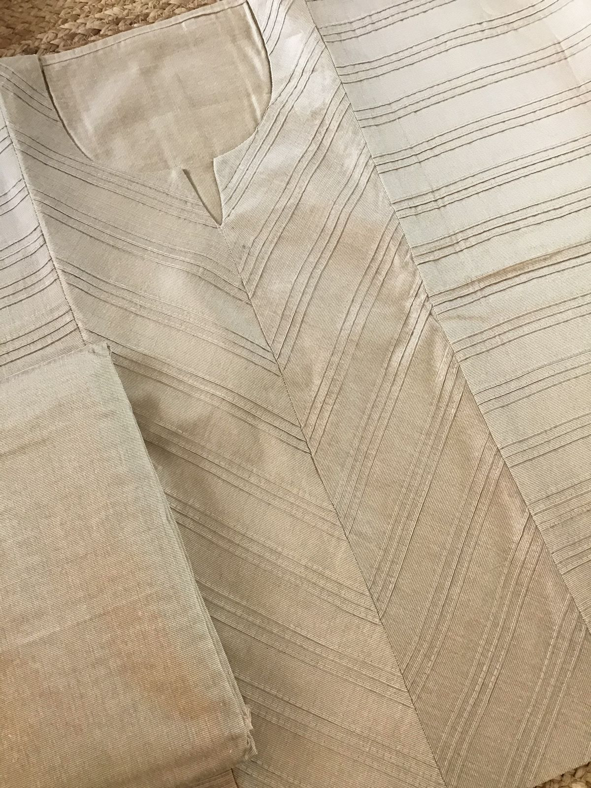 Pure Cotton Silk Printed Embroidered Suit - Beige