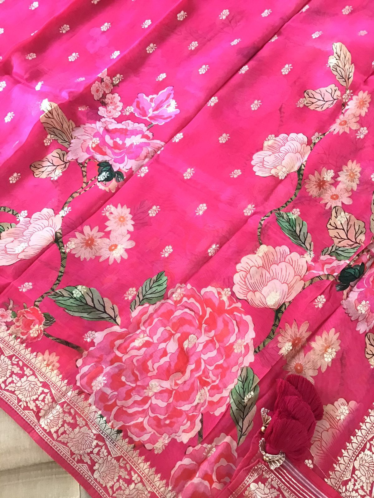 Pure Cotton Silk Printed Embroidered Suit - Beige