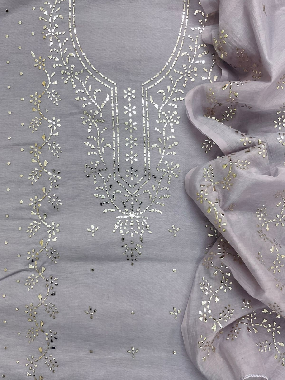 Soft Chanderi Embroidered Suit - Light Lavender