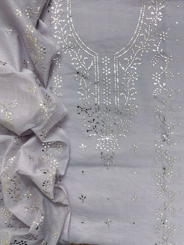 Image of Soft Chanderi Embroidered Suit - Light Lavender