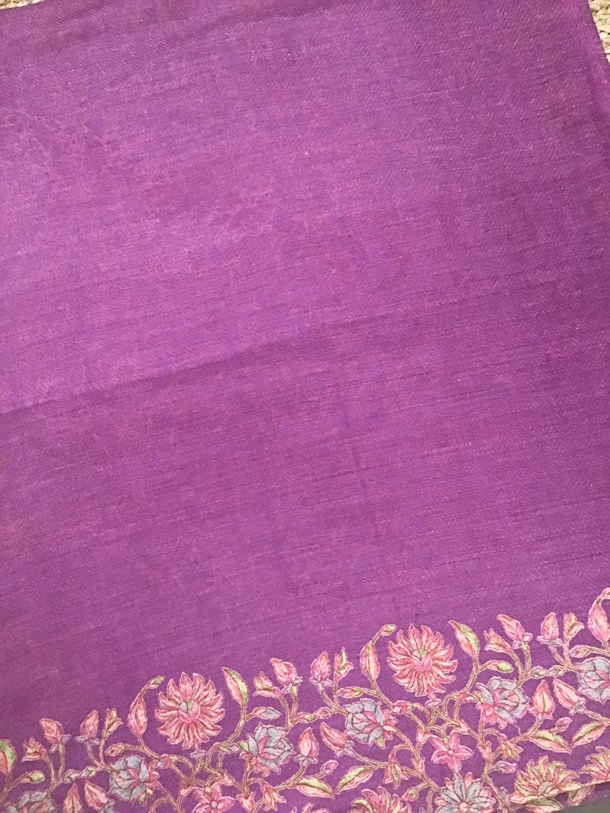 Soft Woollen Basbara Cotton Silk Printed Suit - Purplish Pink