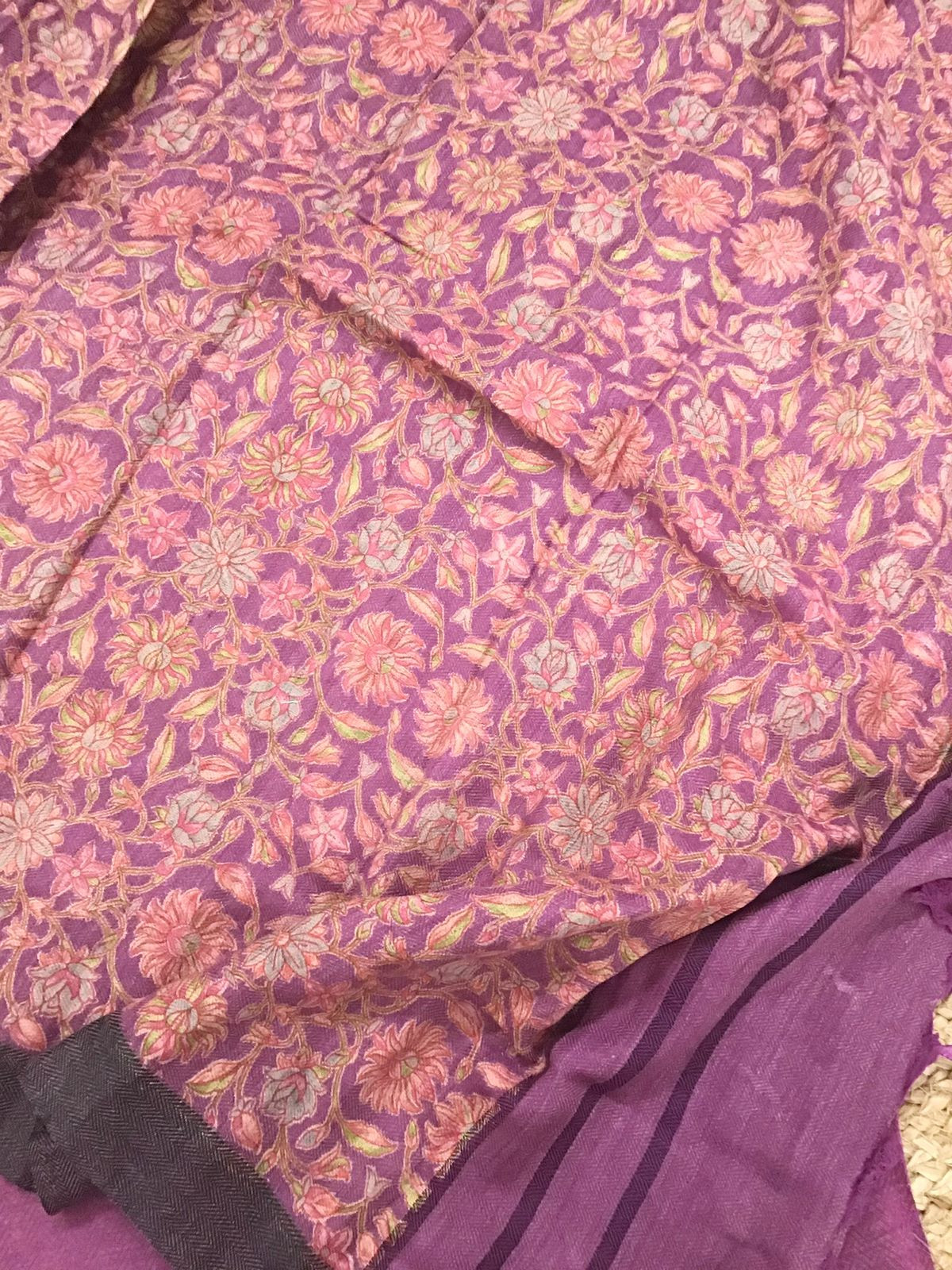 Soft Woollen Basbara Cotton Silk Printed Suit - Purplish Pink