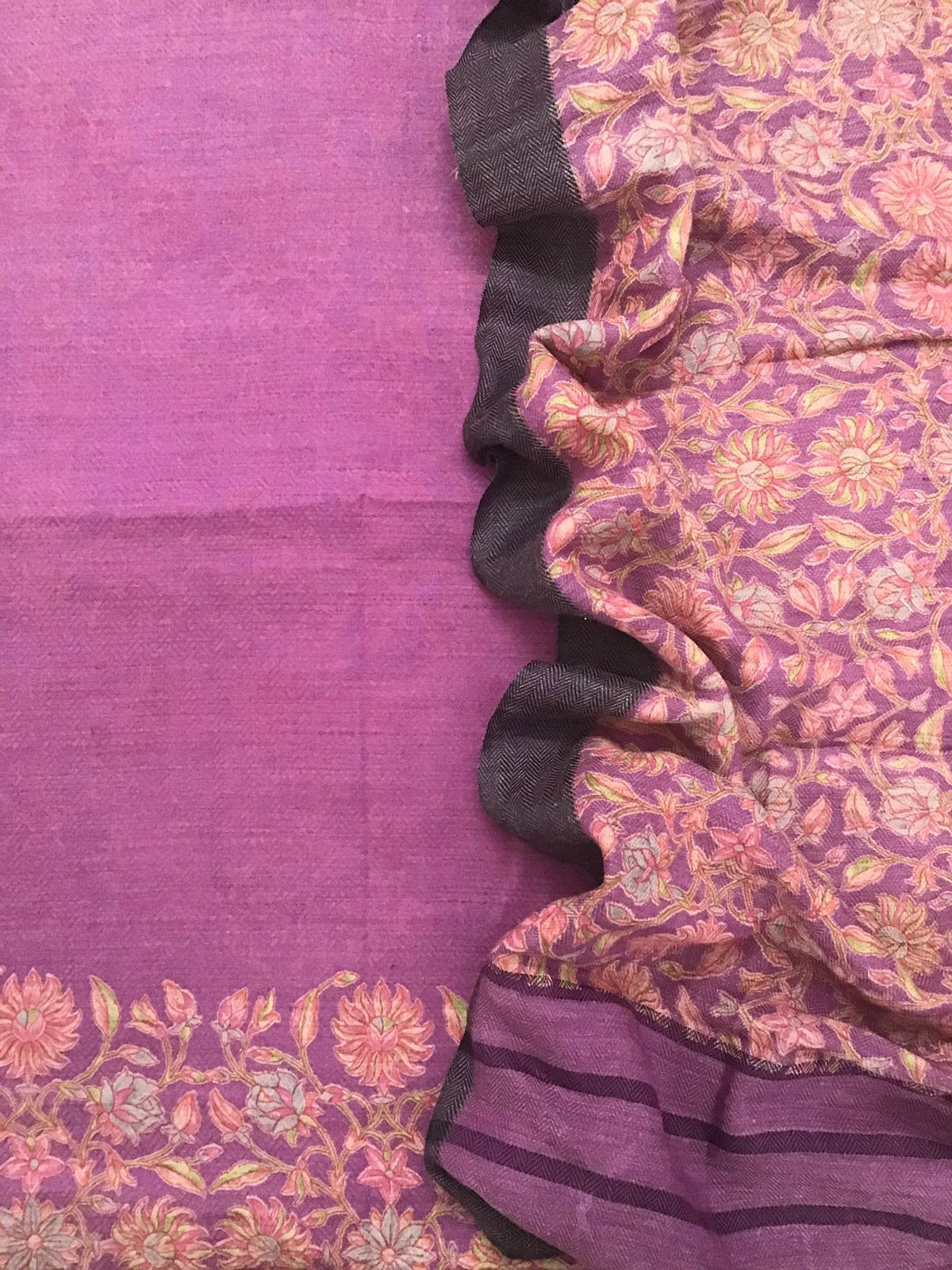 Soft Woollen Basbara Cotton Silk Printed Suit - Purplish Pink