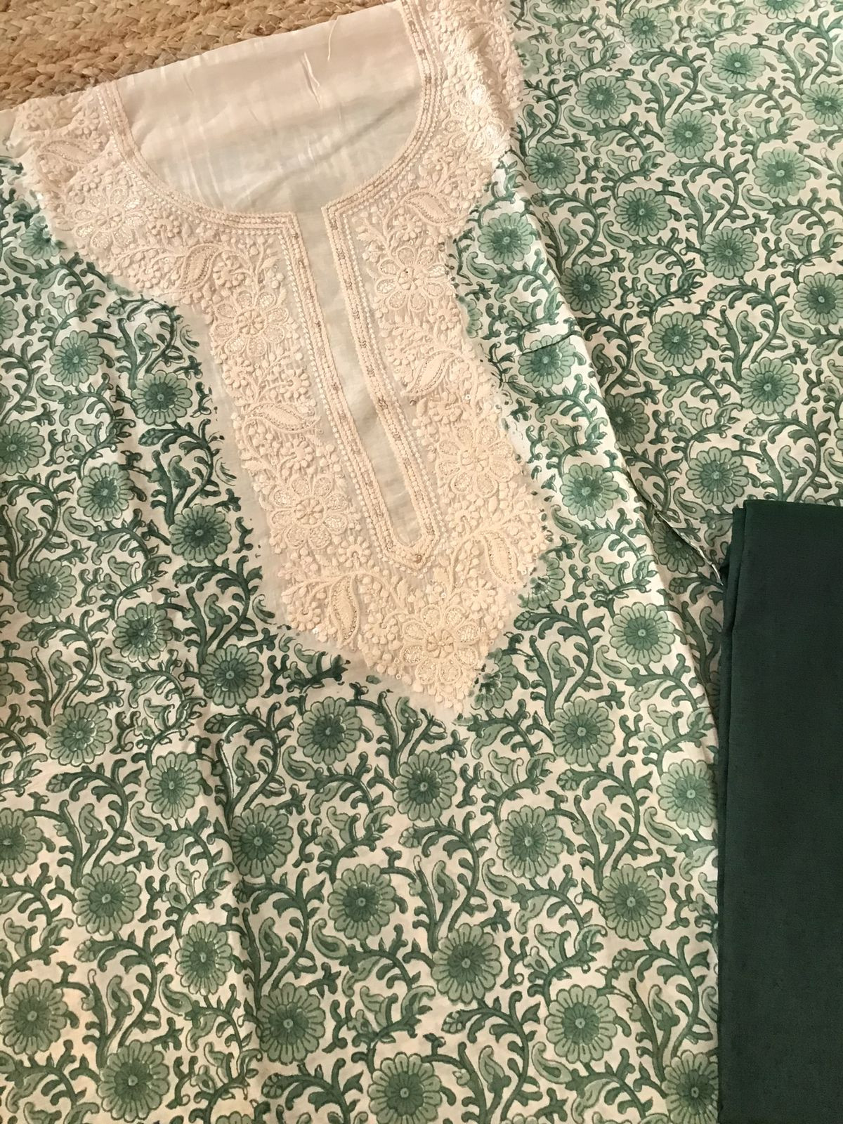 Pure Muslin Printed Embroidered Suit - Offwhite