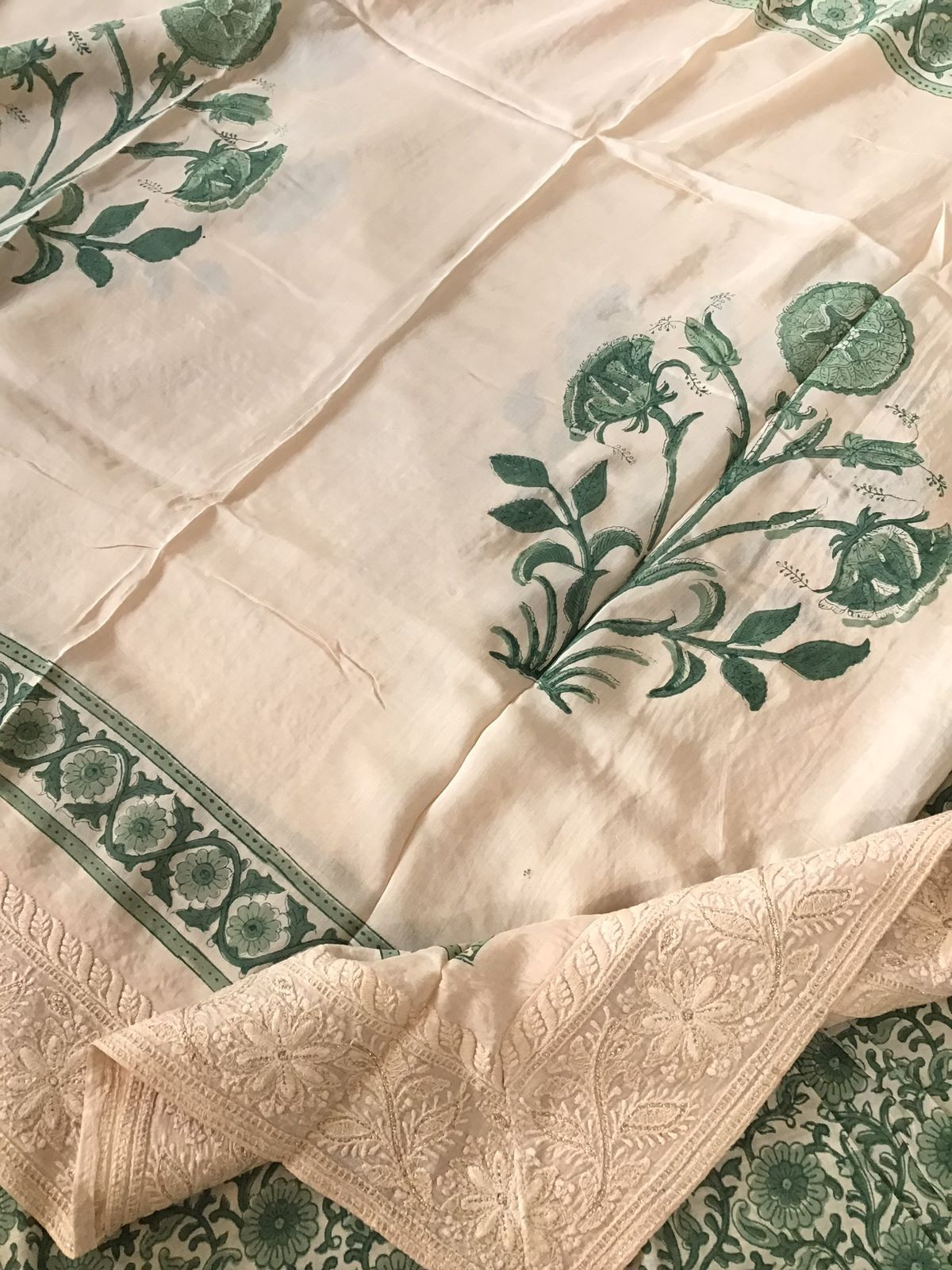 Pure Muslin Printed Embroidered Suit - Offwhite