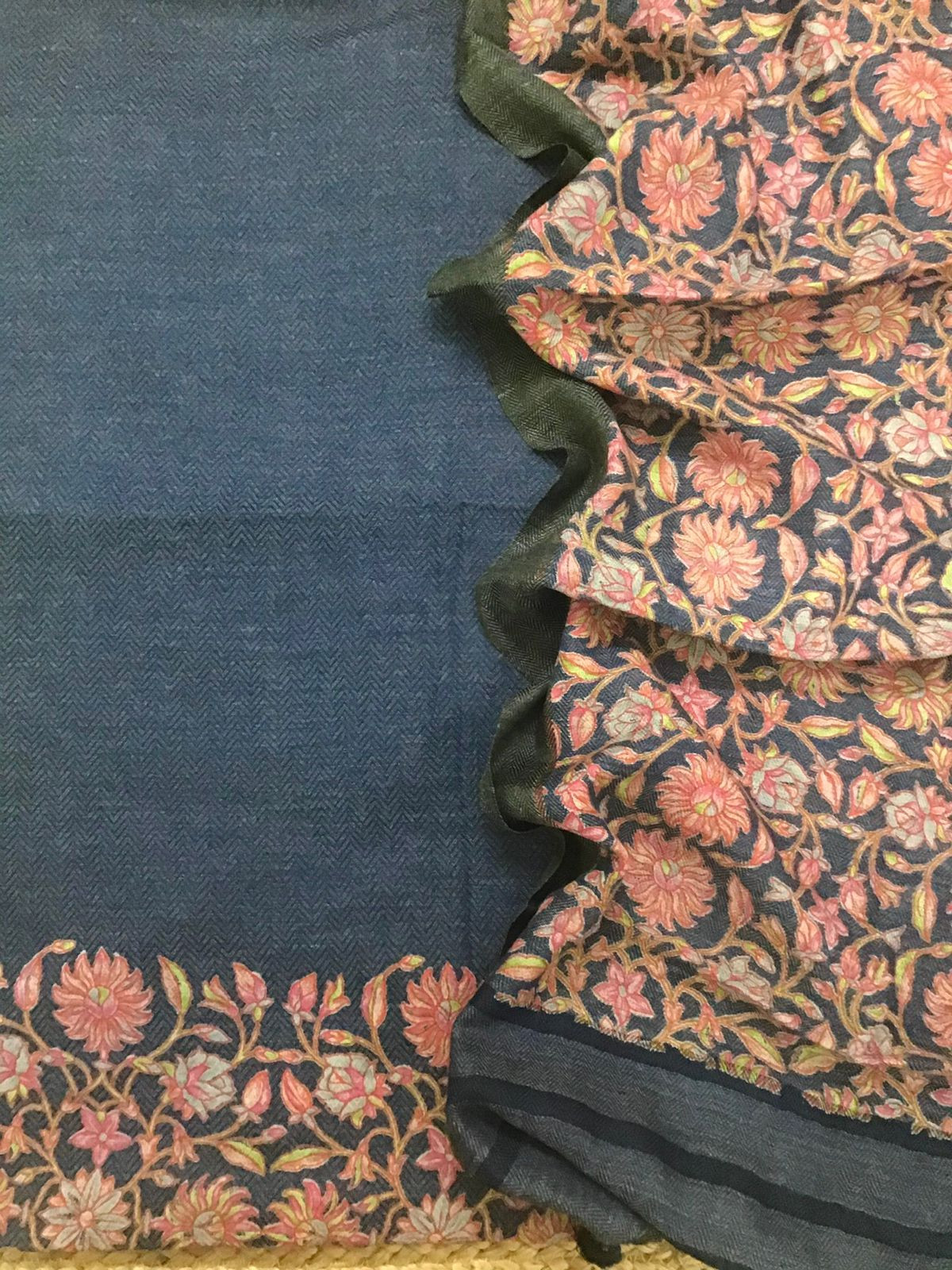 Soft Woollen Basbara Cotton Silk Printed Suit - Blue