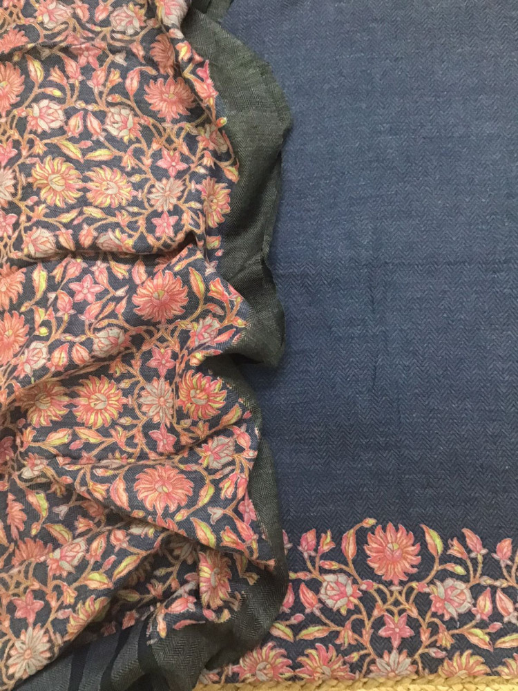 Image of Soft Woollen Basbara Cotton Silk Printed Suit - Blue