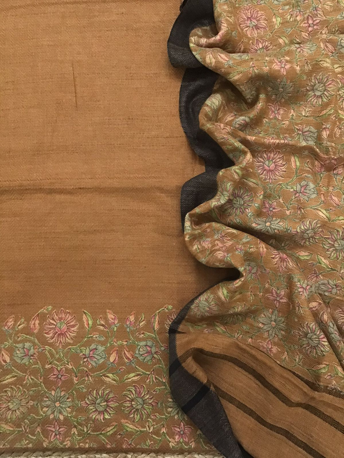 Soft Woollen Basbara Cotton Silk Printed Suit - Mustard Yellow