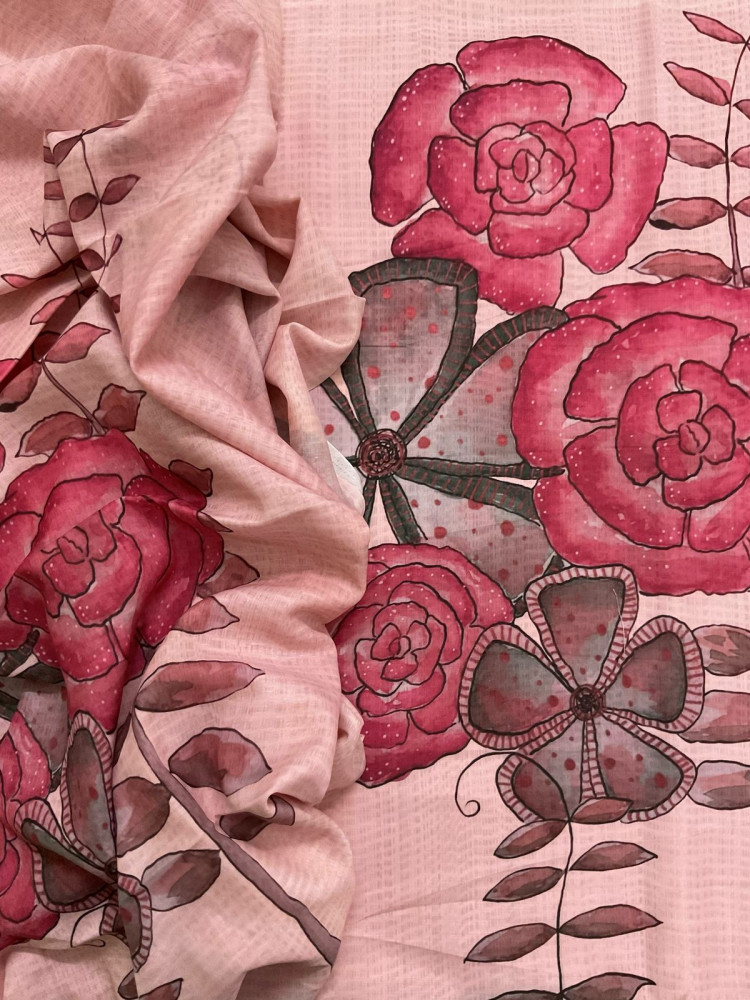 Image of Soft Muslin Printed Suit - Peachish Pink