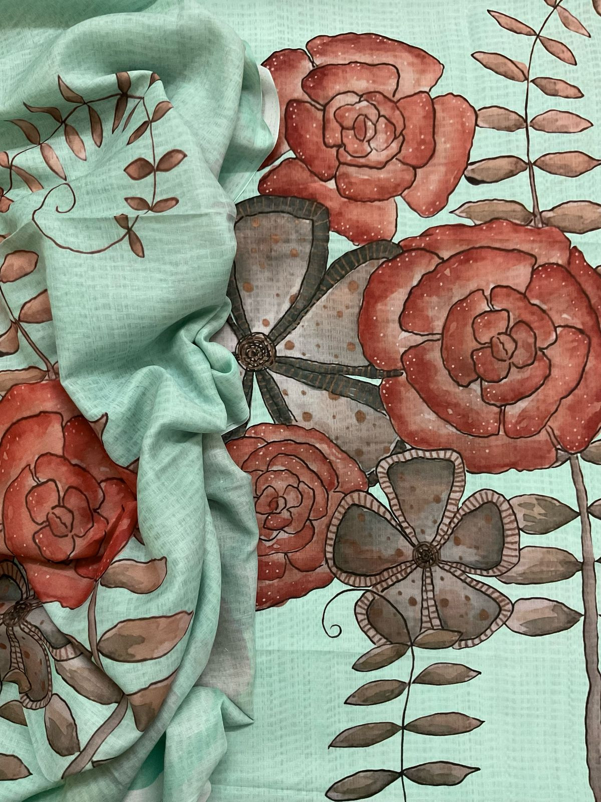 Soft Muslin Printed Suit - Sea Green