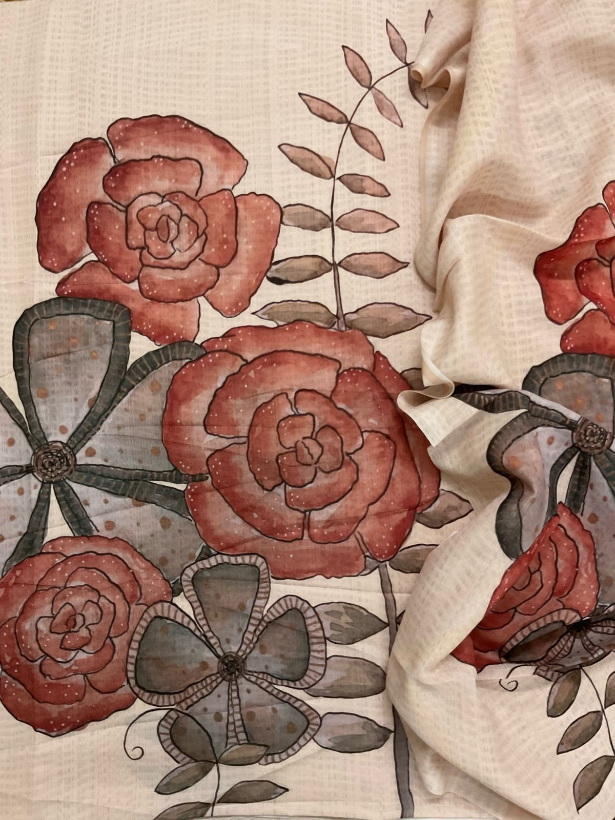 Soft Muslin Printed Suit - Beige