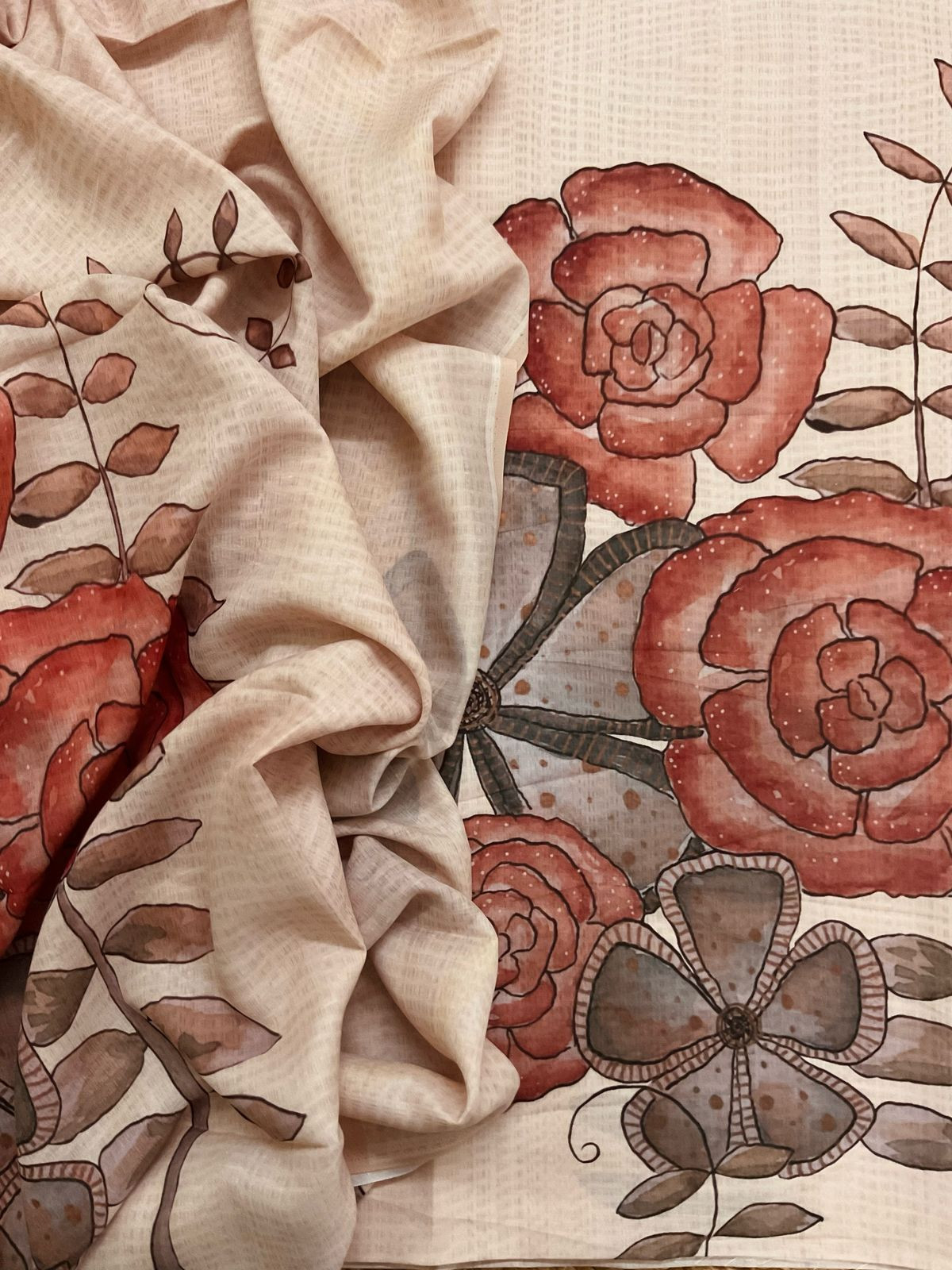 Soft Muslin Printed Suit - Beige