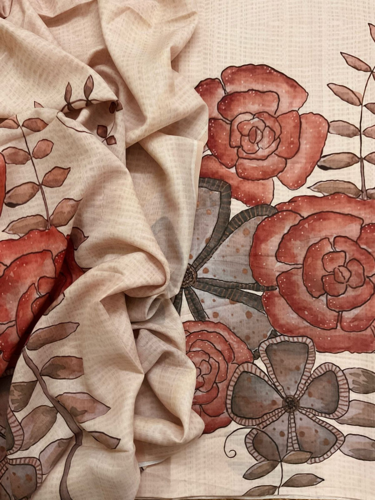 Image of Soft Muslin Printed Suit - Beige