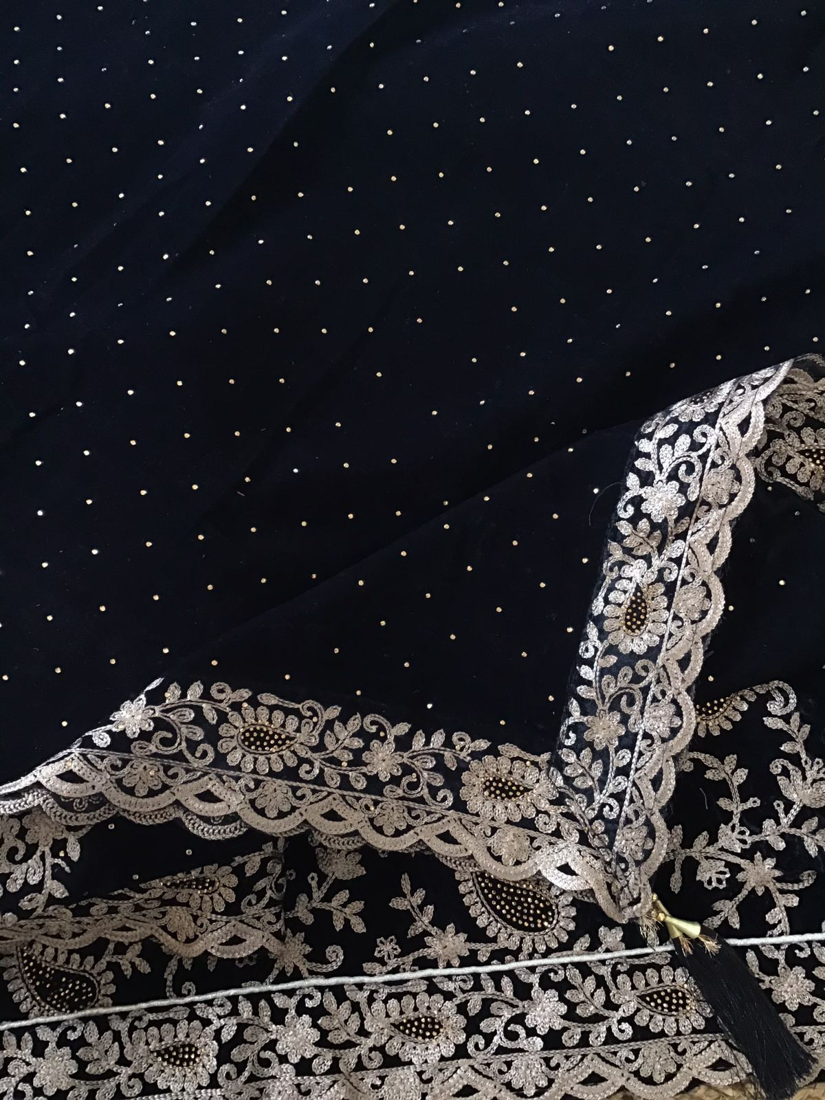 Soft Fine Heavy Velvet Embroidered Suit - Black