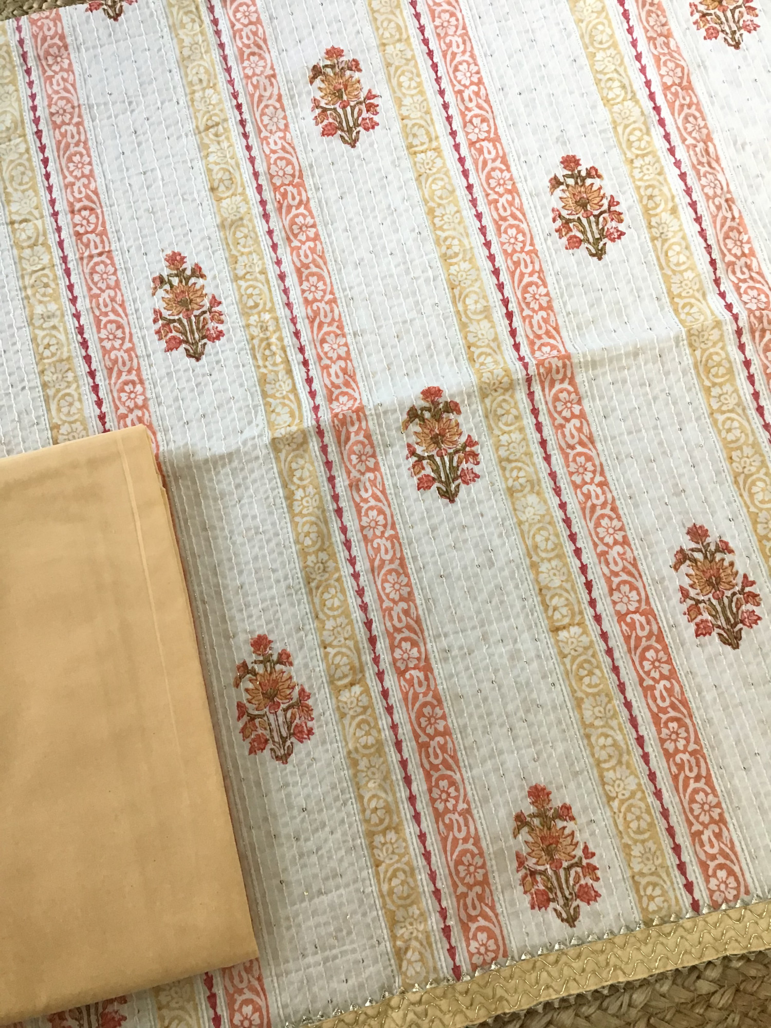 Pure Cotton Printed Embroidered Suit - Off White