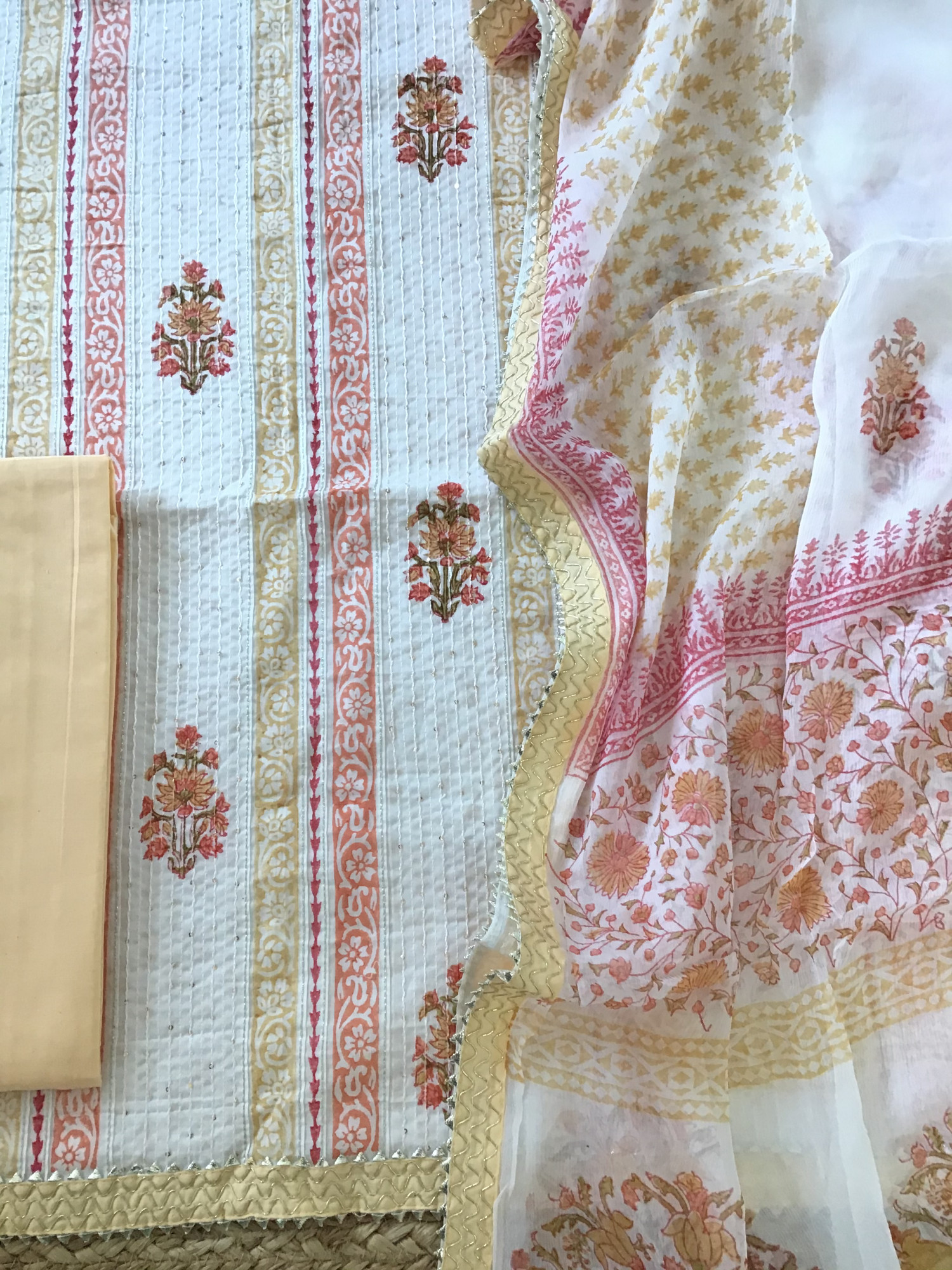 Pure Cotton Printed Embroidered Suit - Off White