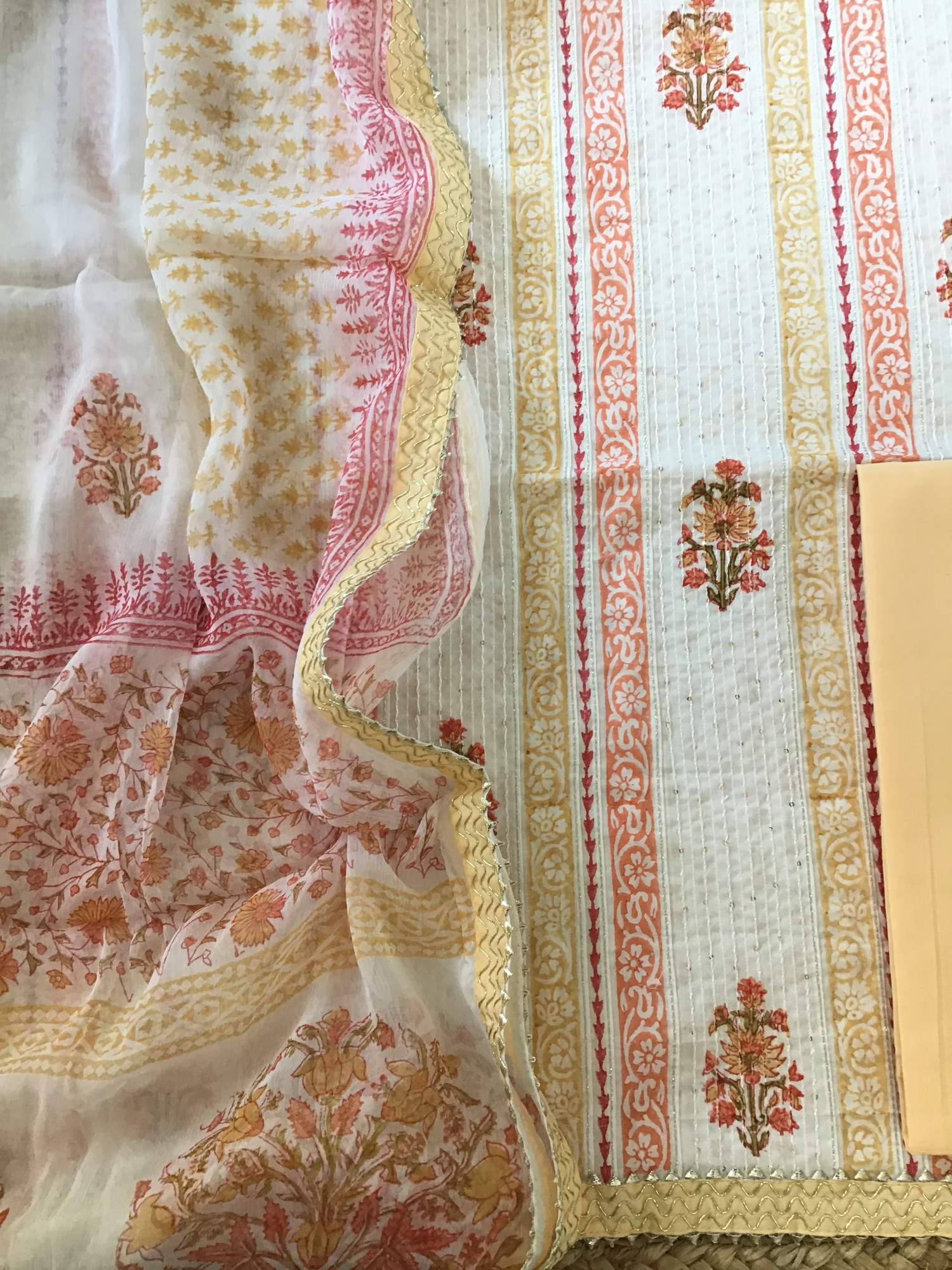 Pure Cotton Printed Embroidered Suit - Off White