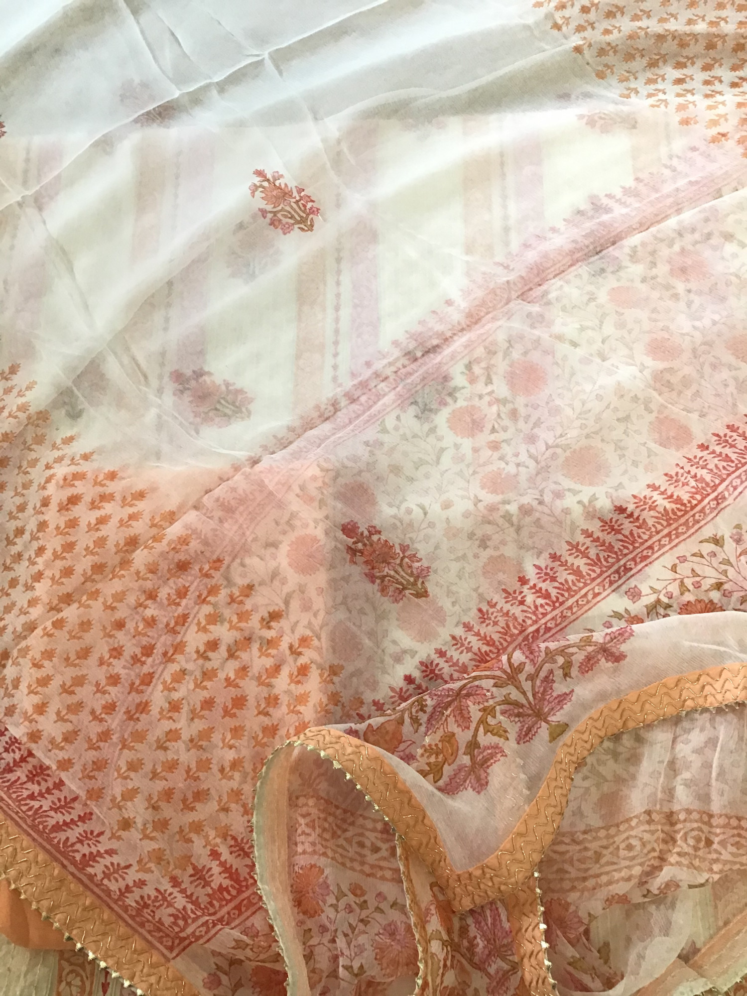 Pure Fine Cotton Printed Embroidered Suit - WhitePeach