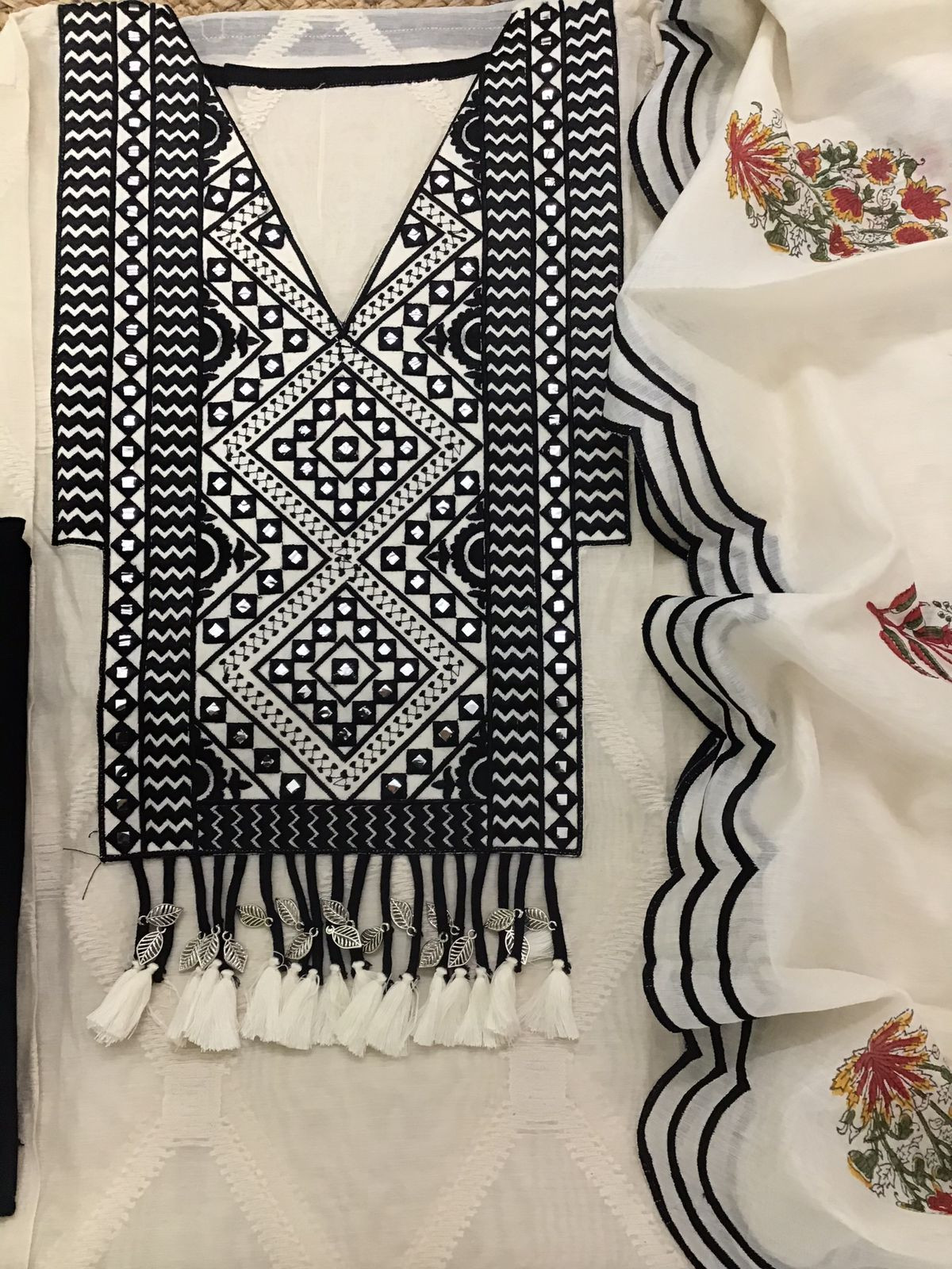 Pure Mul Chanderi Printed Embroidered Suit - Off White