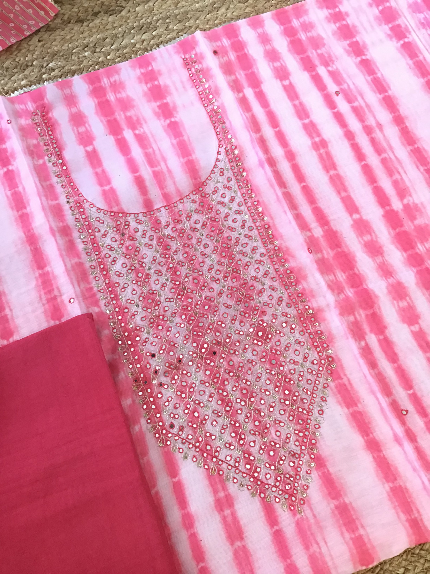 Soft Chanderi Printed Embroidered Suit - Pink