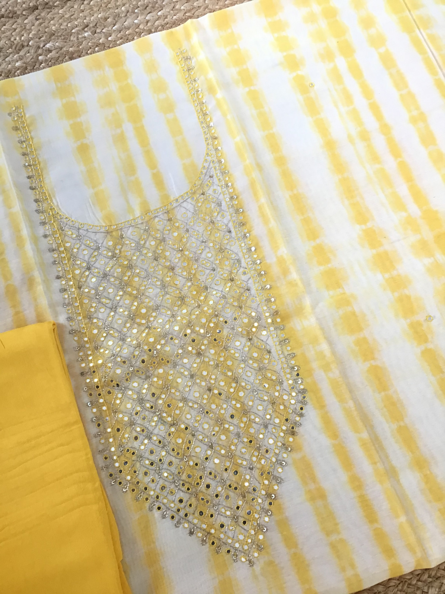 Soft Chanderi Printed Embroidered Suit - Yellow