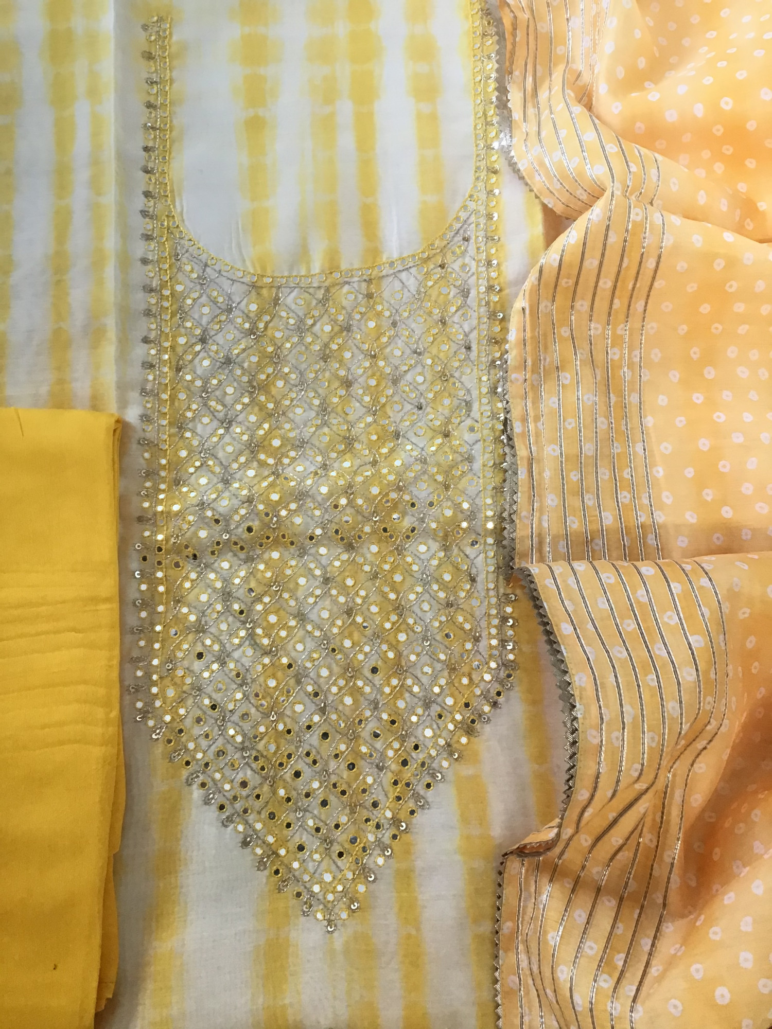 Soft Chanderi Printed Embroidered Suit - Yellow