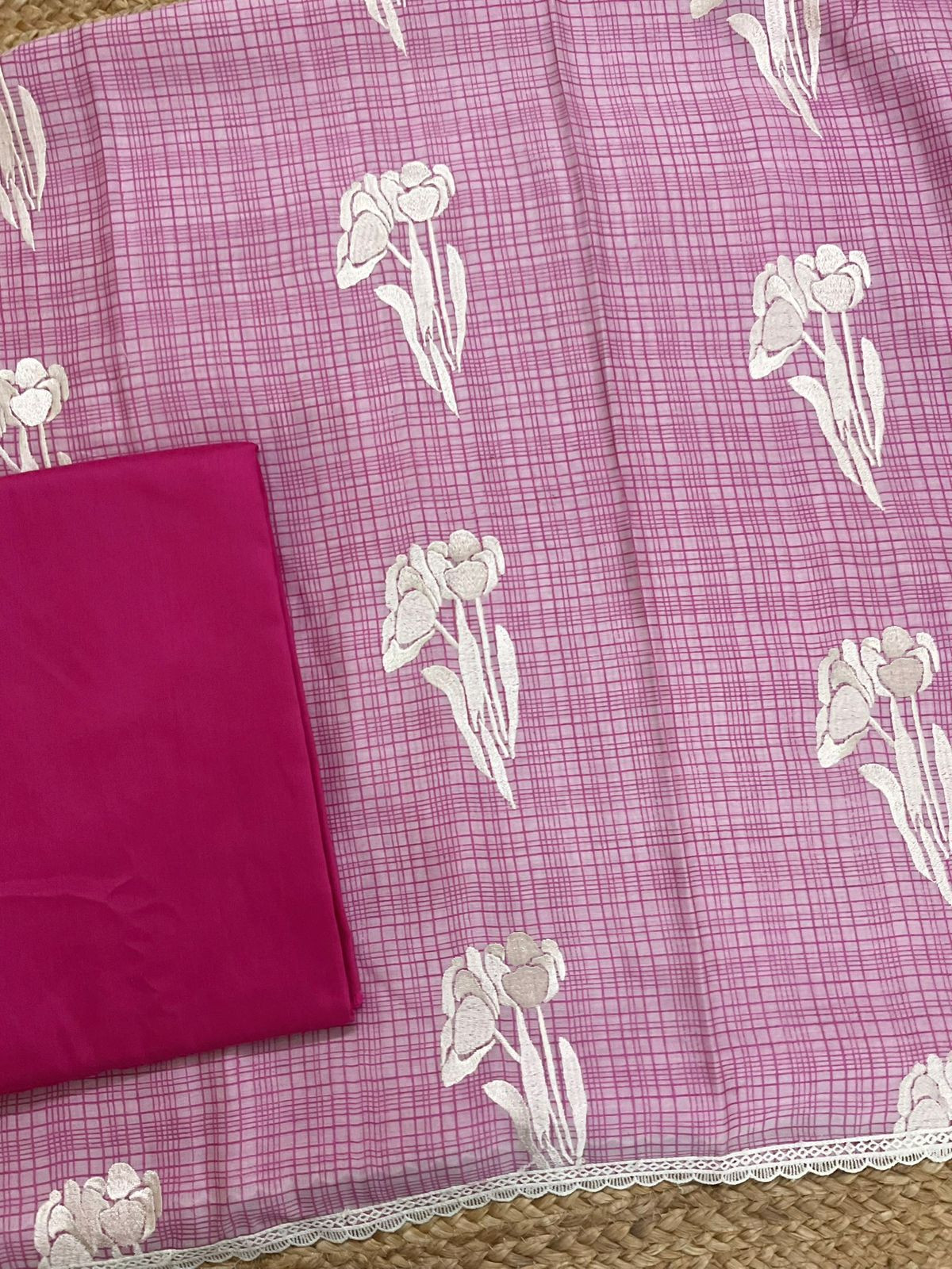 Pure Chanderi Printed Embroidered Suit - Pink