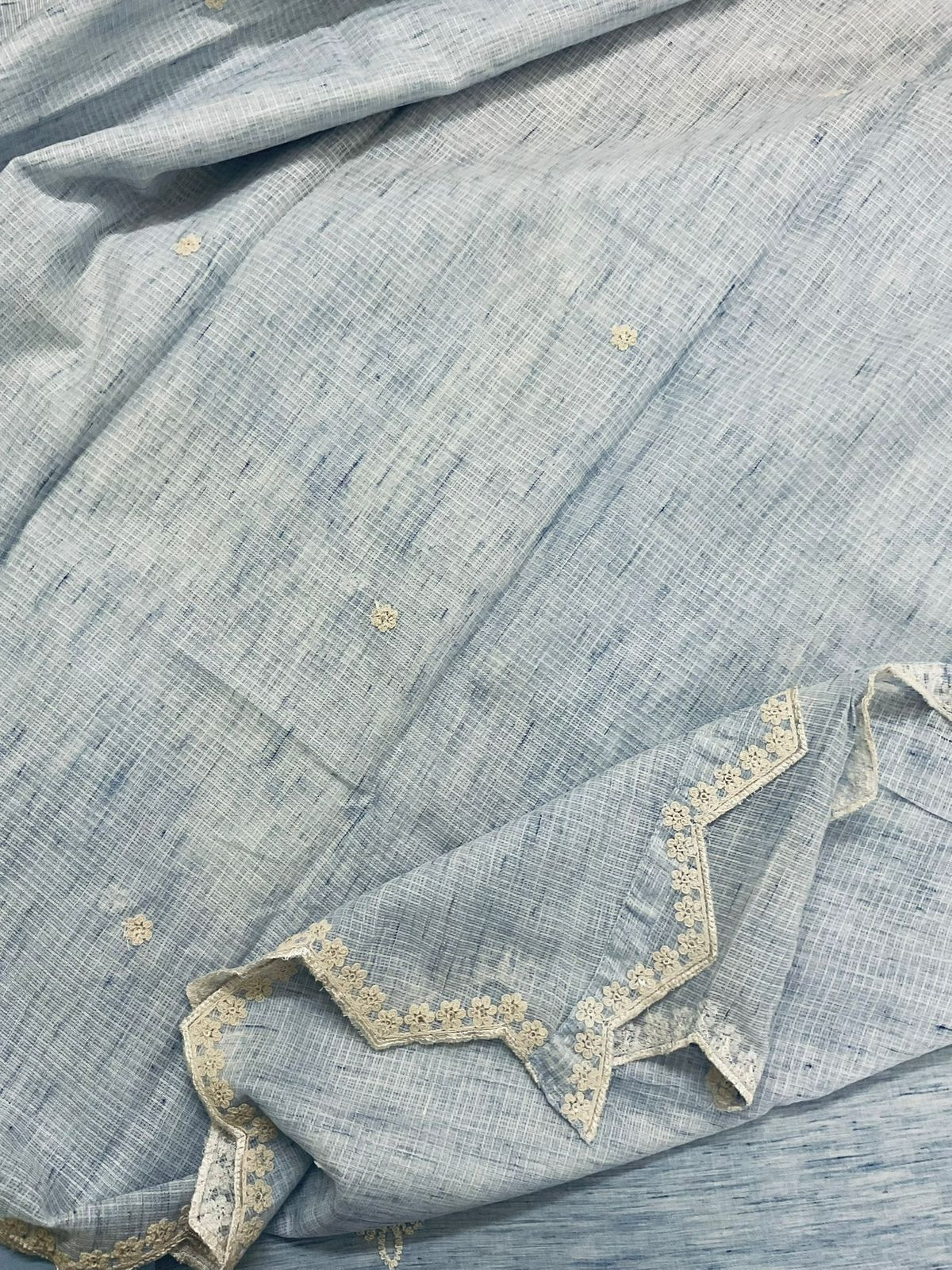 Pure Fine Handloom Cotton Embroidered Suit - Blue