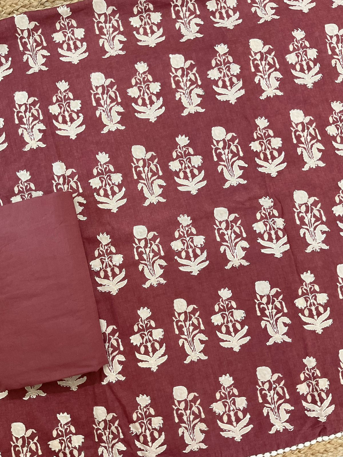Pure Cotton Printed Embroidered Suit - Maroon