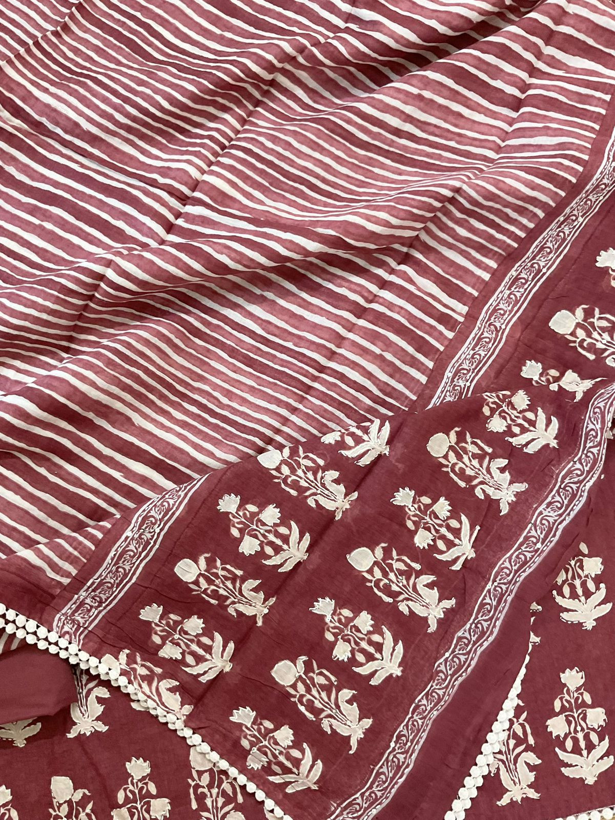 Pure Cotton Printed Embroidered Suit - Maroon