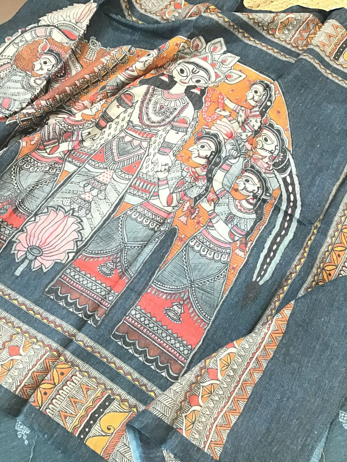 Soft Woollen Basbara Cotton Silk Self Weaved Printed Suit - Grey