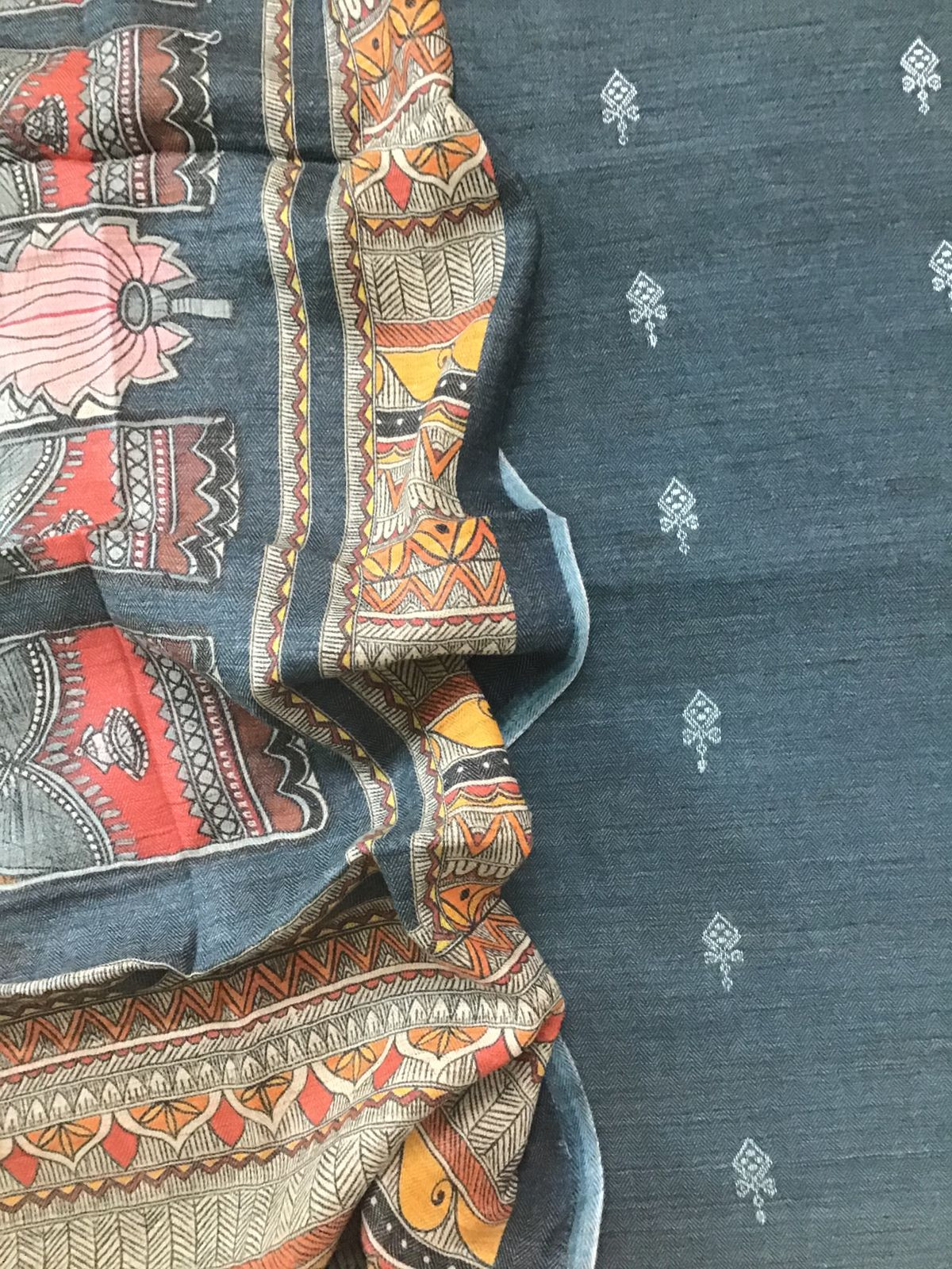 Soft Woollen Basbara Cotton Silk Self Weaved Printed Suit - Grey