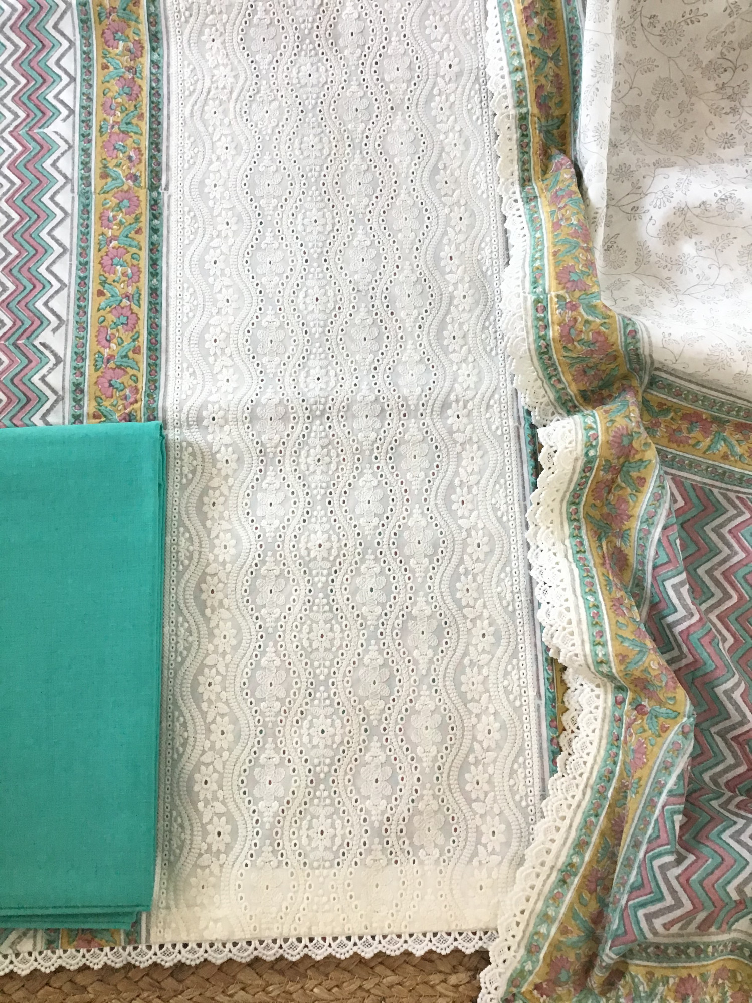 Pure Cotton Printed Embroidered Suit - Offwhite