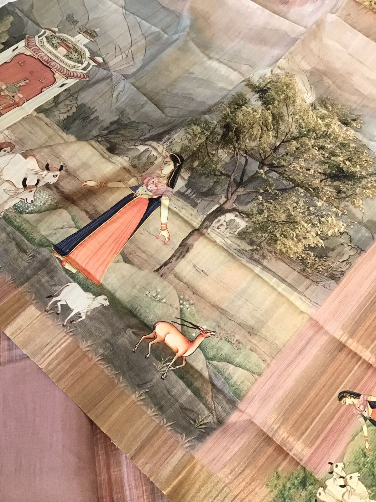 Soft Semi Tussar Printed Embroidered Suit - Peach