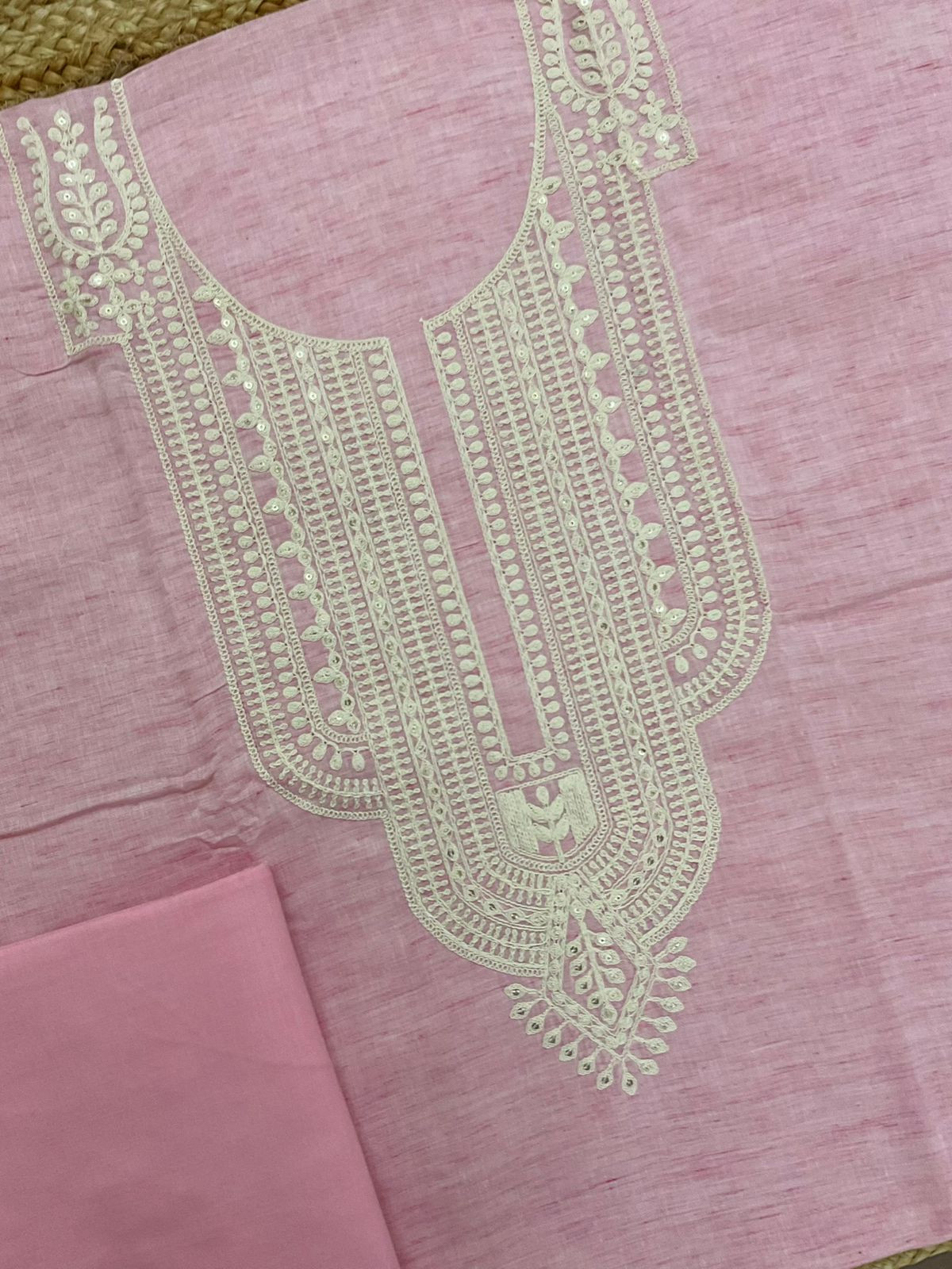 Pure Fine Handloom Cotton Embroidered Suit - Pink
