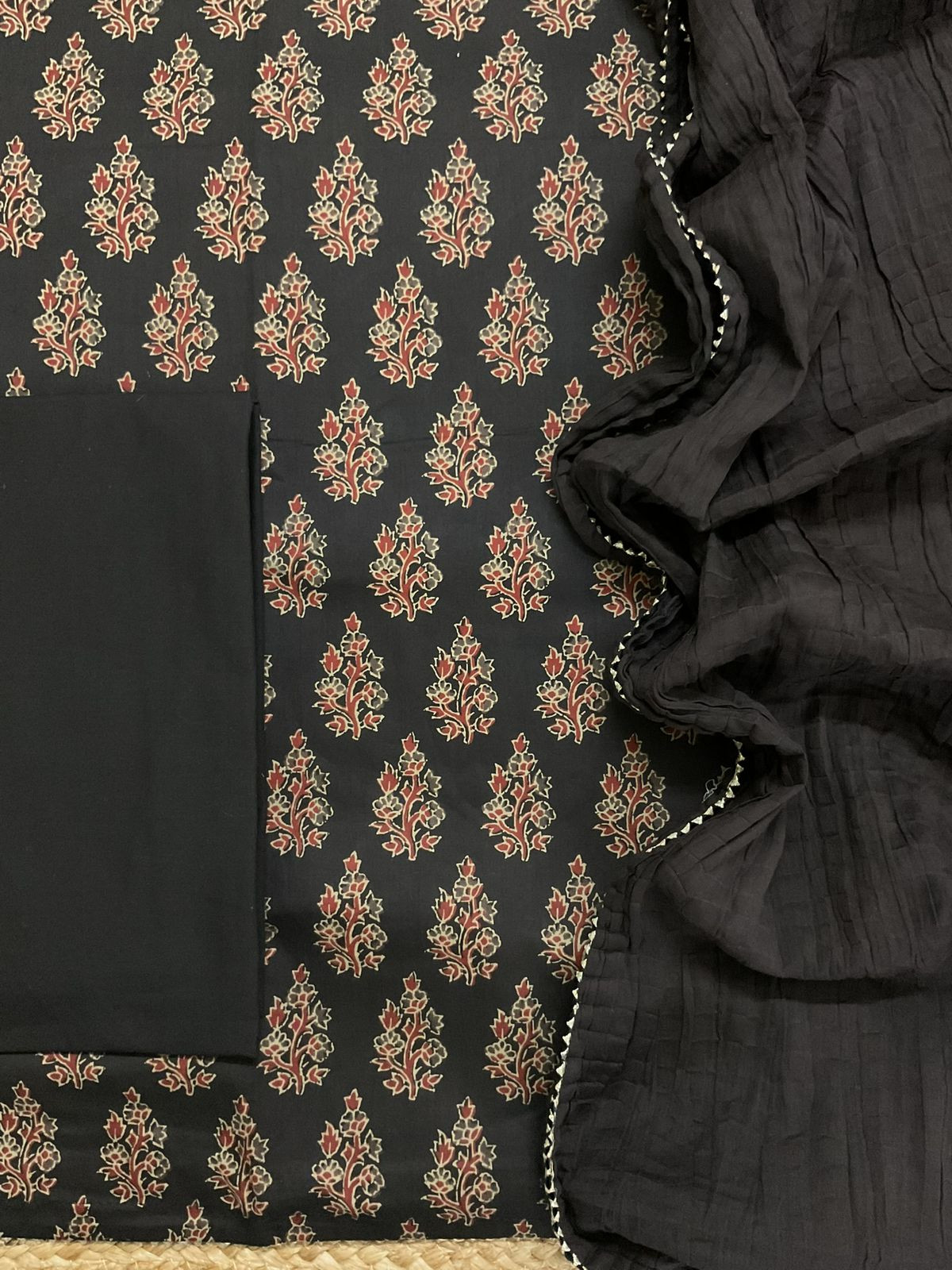 Pure Cotton Printed Suit - Black