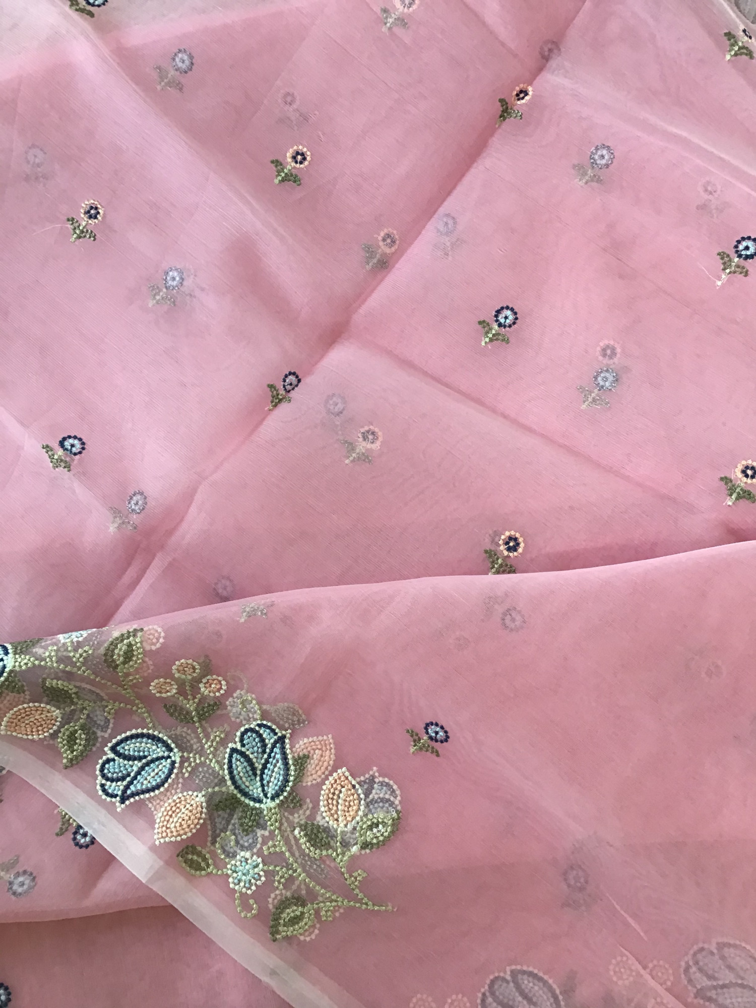 Soft Semi Organza Embroidered Suit - Pink