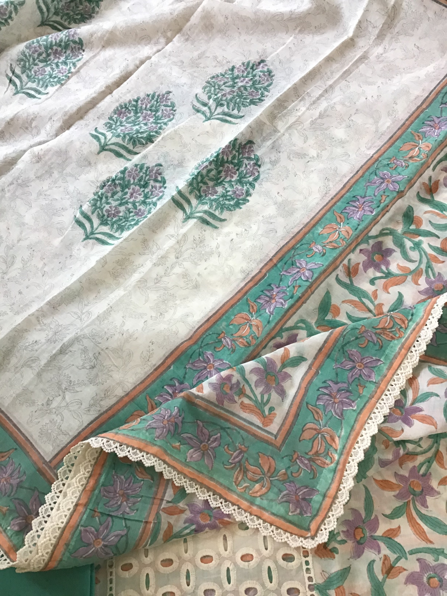 Pure Cotton Printed Embroidered Suit - Offwhite