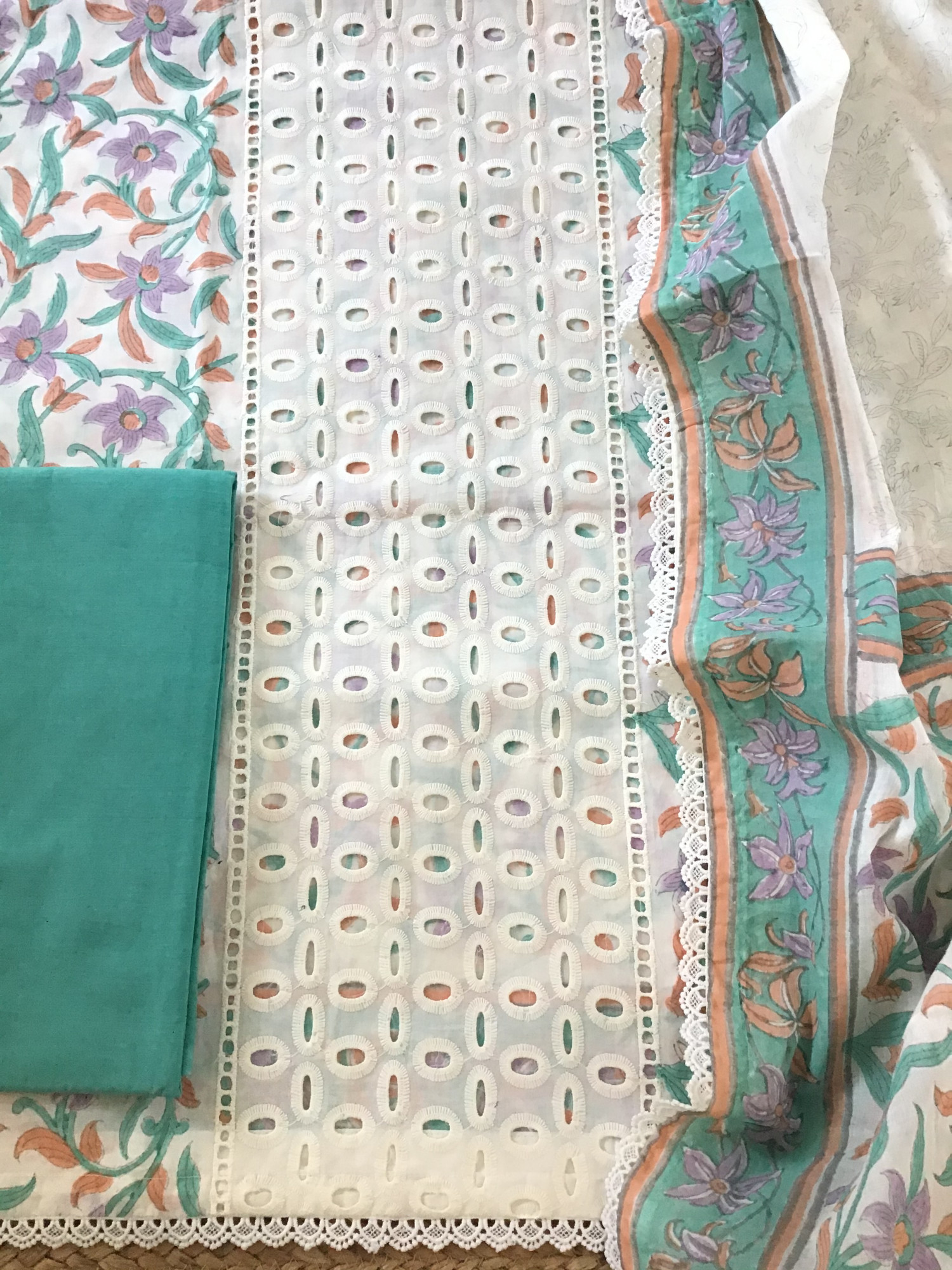 Pure Cotton Printed Embroidered Suit - Offwhite