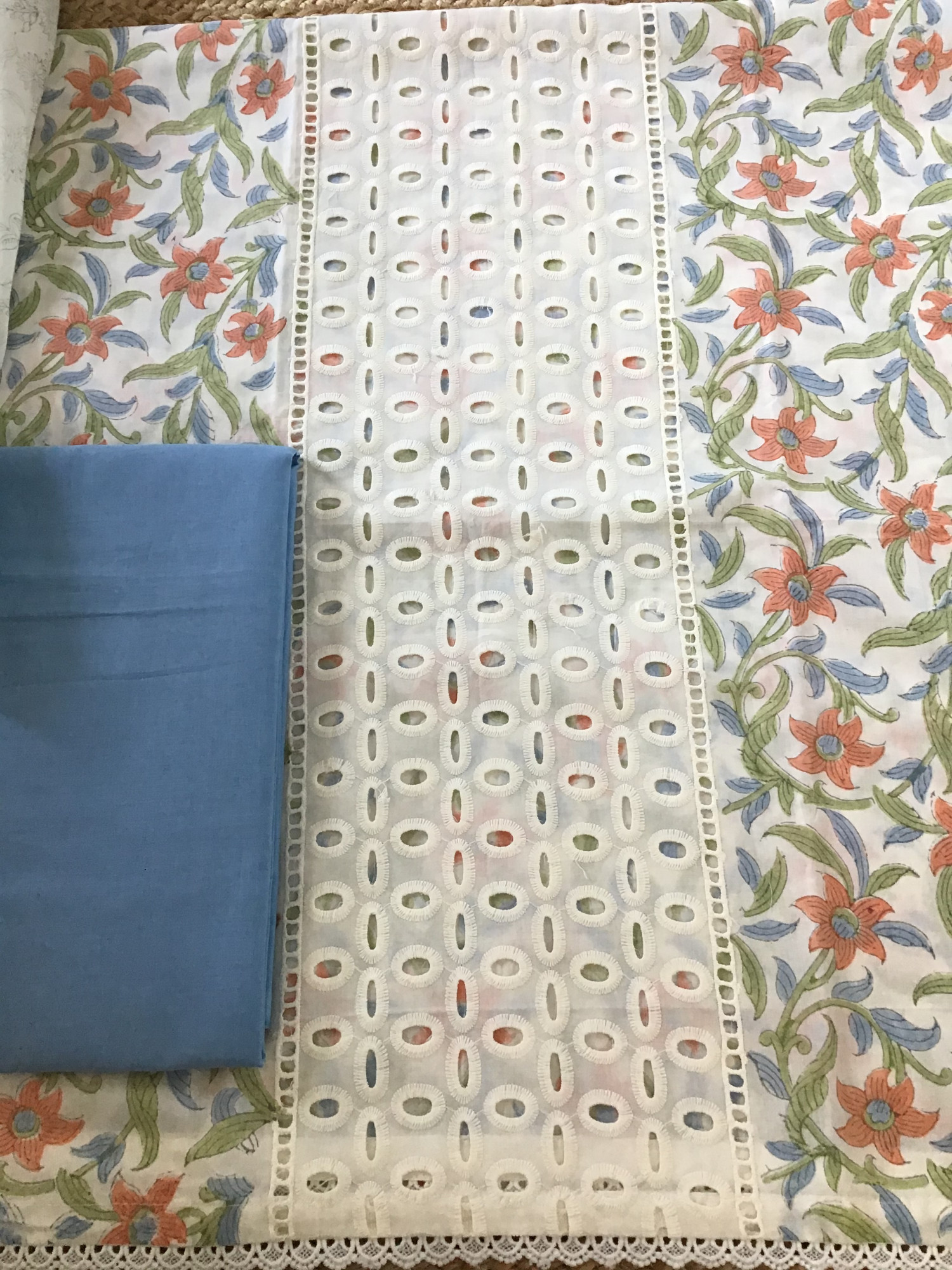 Pure Cotton Printed Embroidered Suit - Offwhite