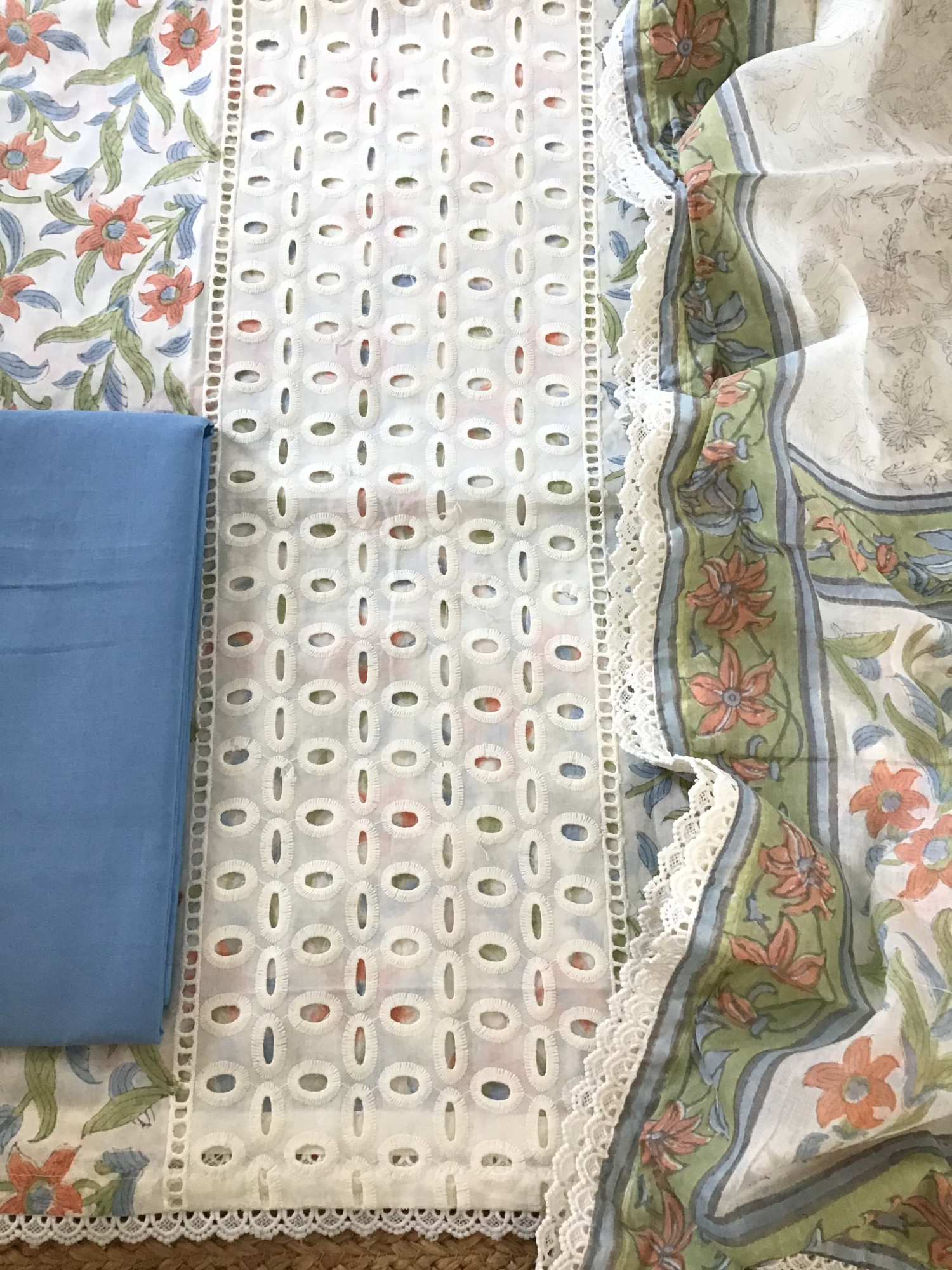 Pure Cotton Printed Embroidered Suit - Offwhite