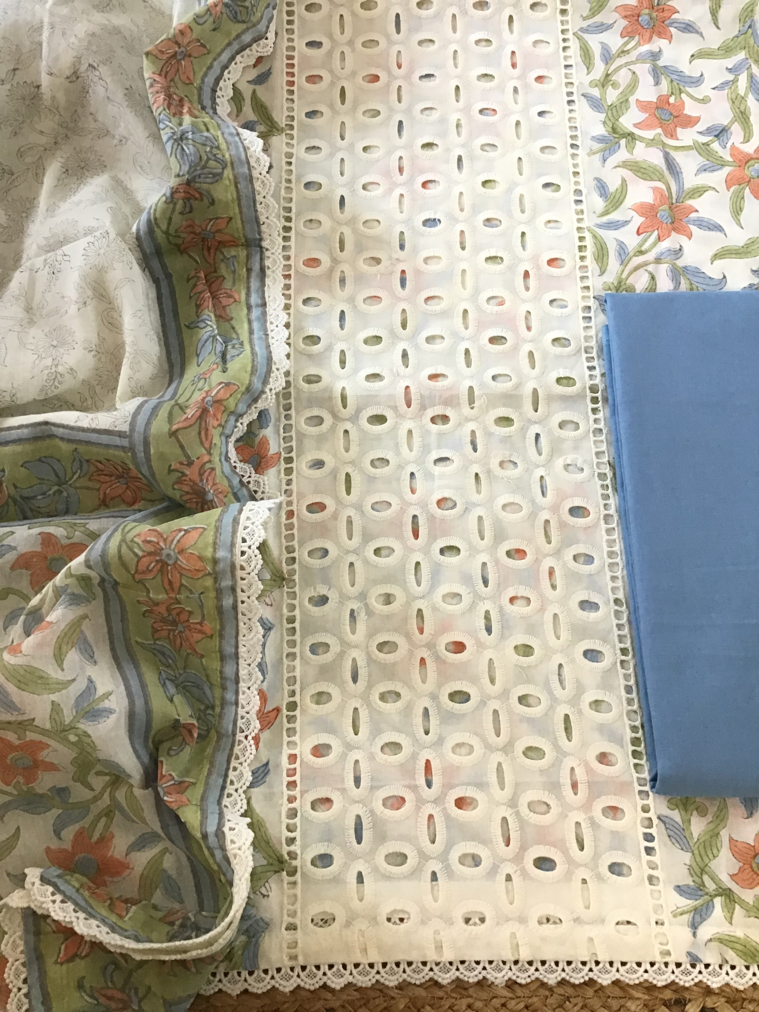 Pure Cotton Printed Embroidered Suit - Offwhite