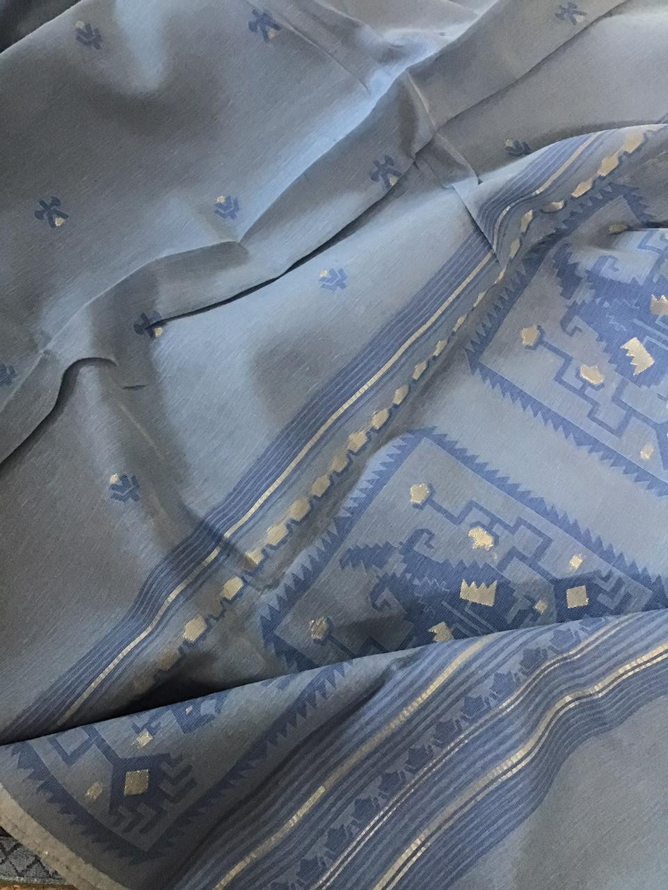 Soft Slub Chanderi Jamdani Weaved Embroidered Suit - Blue