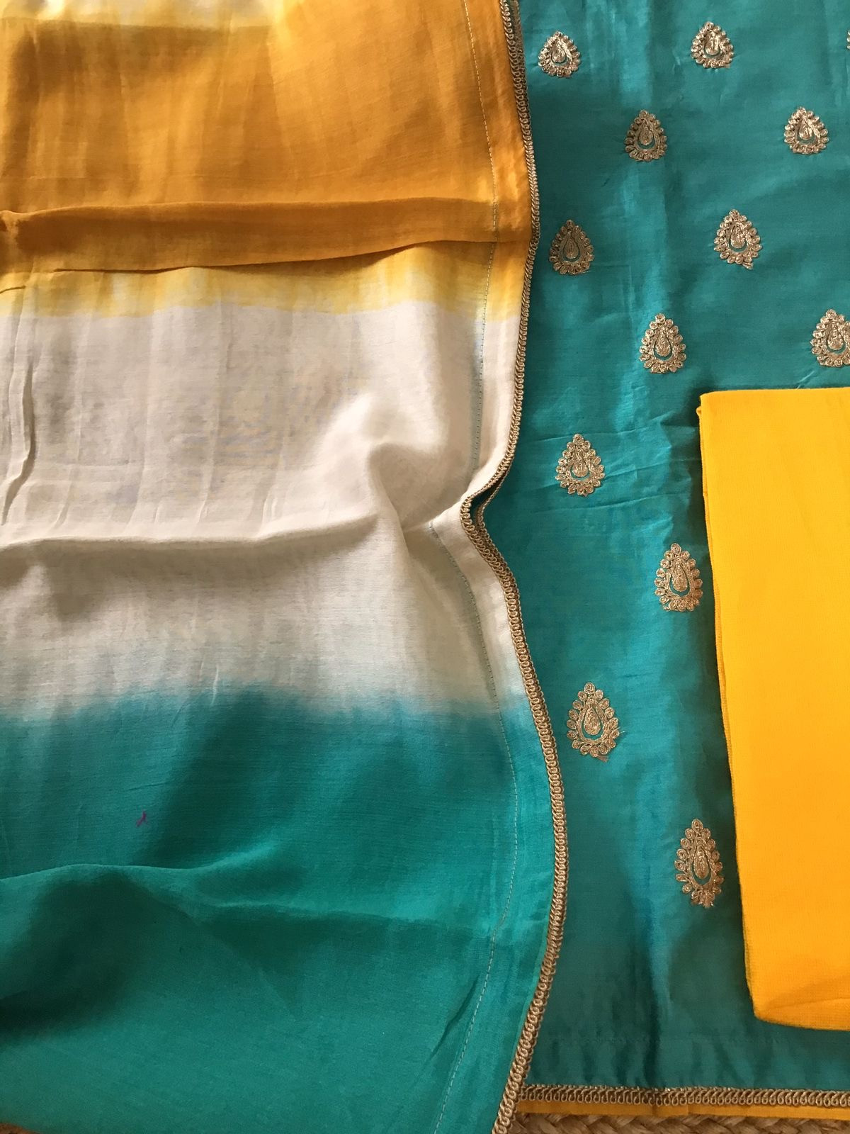 Pure Chanderi Embroidered Suit - Blue