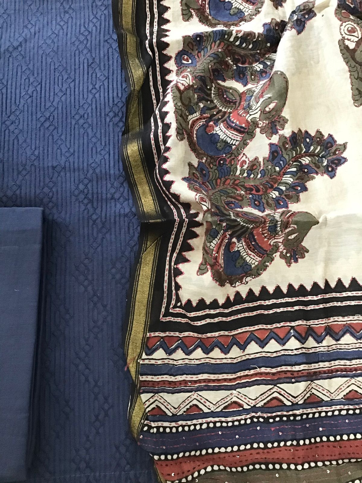 Pure Linen Chanderi Silk Embroidered Suit - Blue