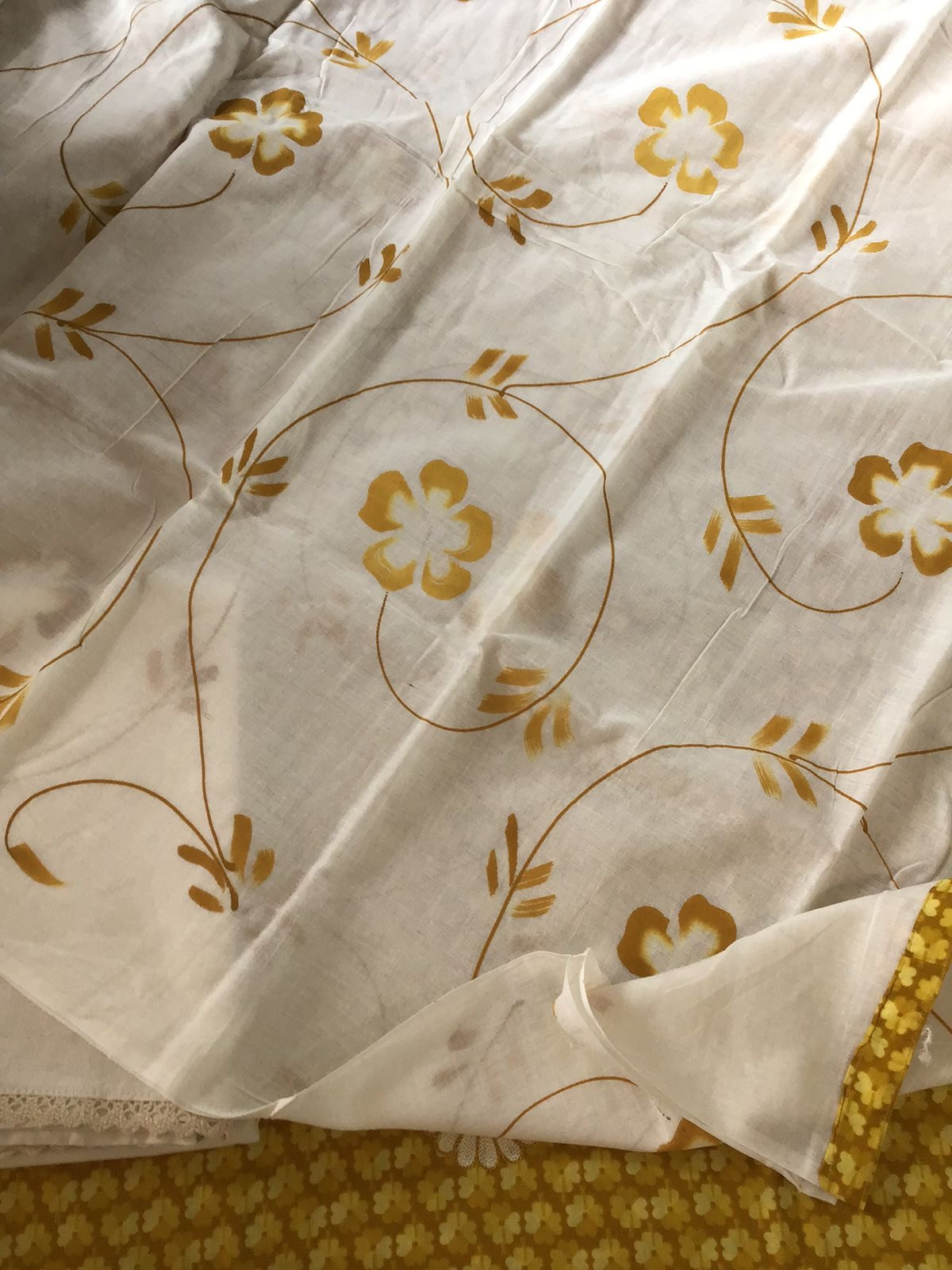 Pure Cotton Printed Embroidered Suit - Yellow